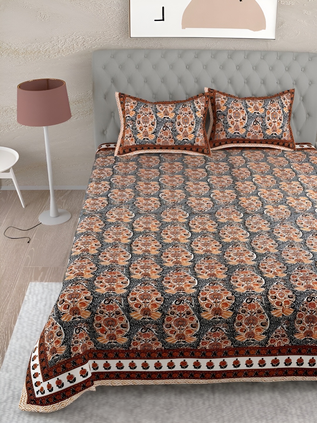 

Aura Red & Grey Ethnic Motifs Cotton 180 TC King Bedsheet With 2 Pillow Covers