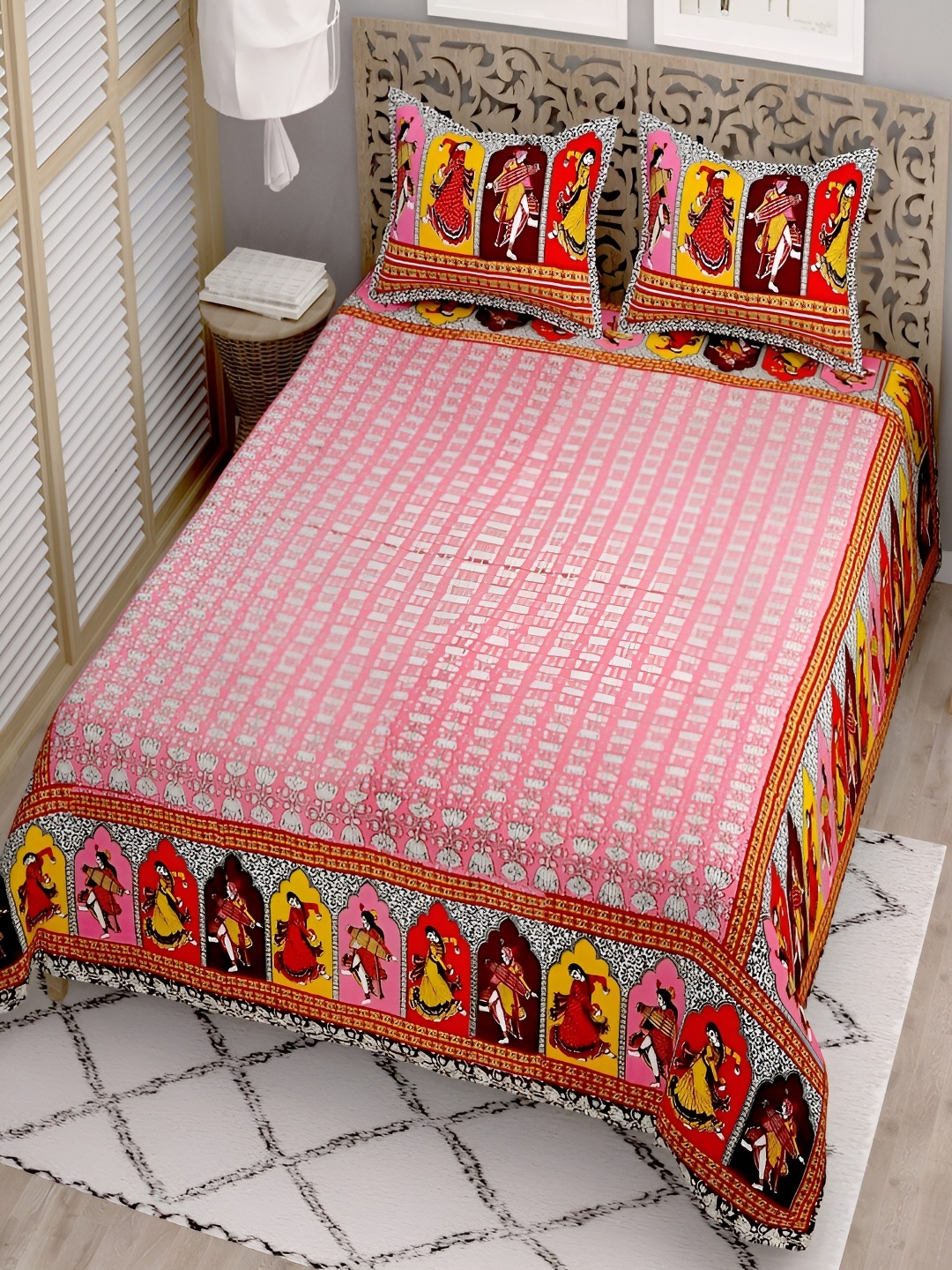 

Aura Red & Pink Ethnic Motifs 180 TC Cotton King Bedsheet With 2 Pillow Covers