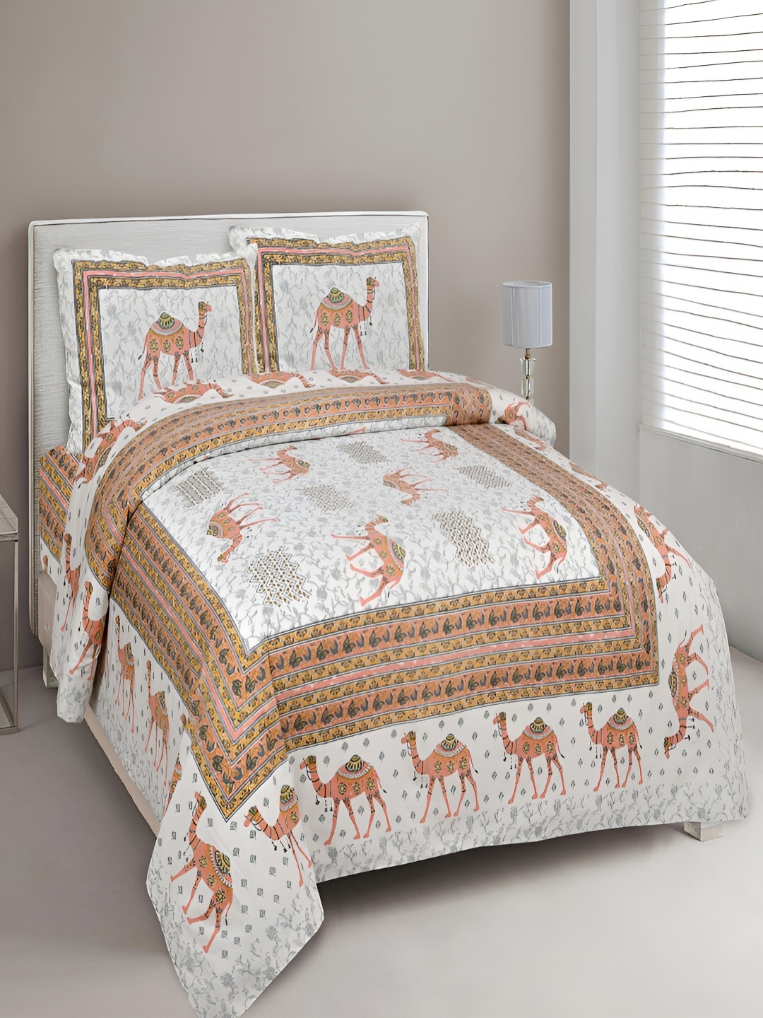 

Aura Brown & White Ethnic Motifs 180 TC King Bedsheet with 2 Pillow Covers
