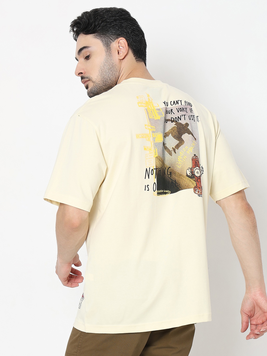 

SPYKAR Oversized Graphic Printed Back T-shirt, Cream