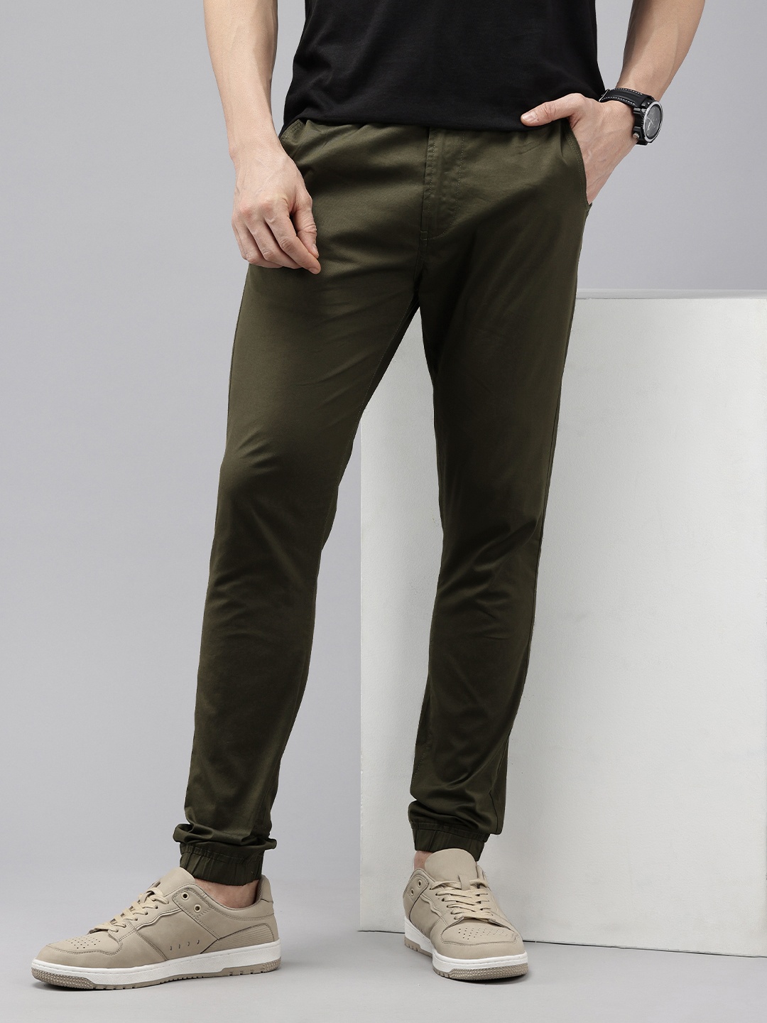 

SPYKAR Men Joggers Trousers, Olive