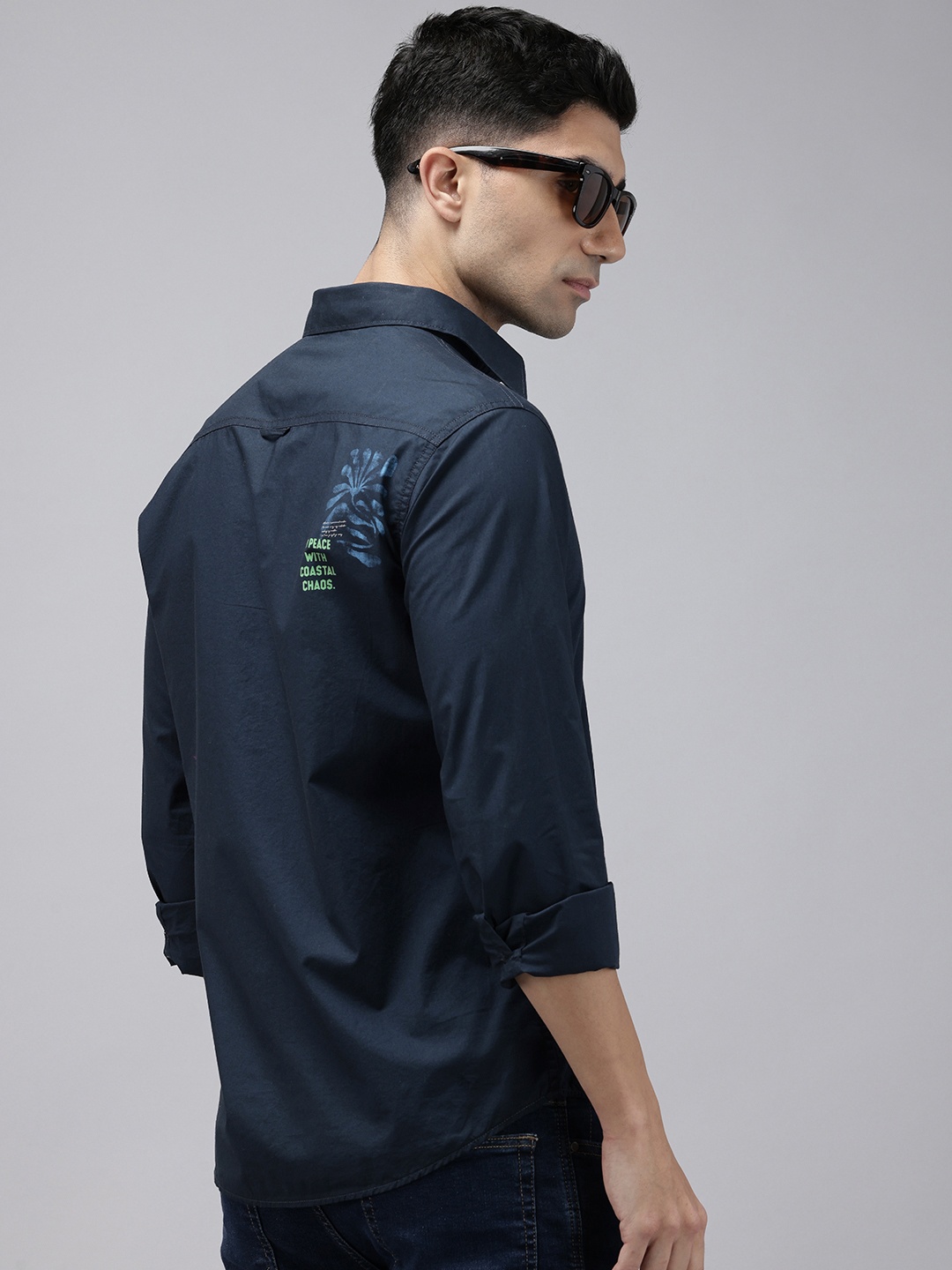 

SPYKAR Slim Fit Pure Cotton Casual Shirt, Navy blue