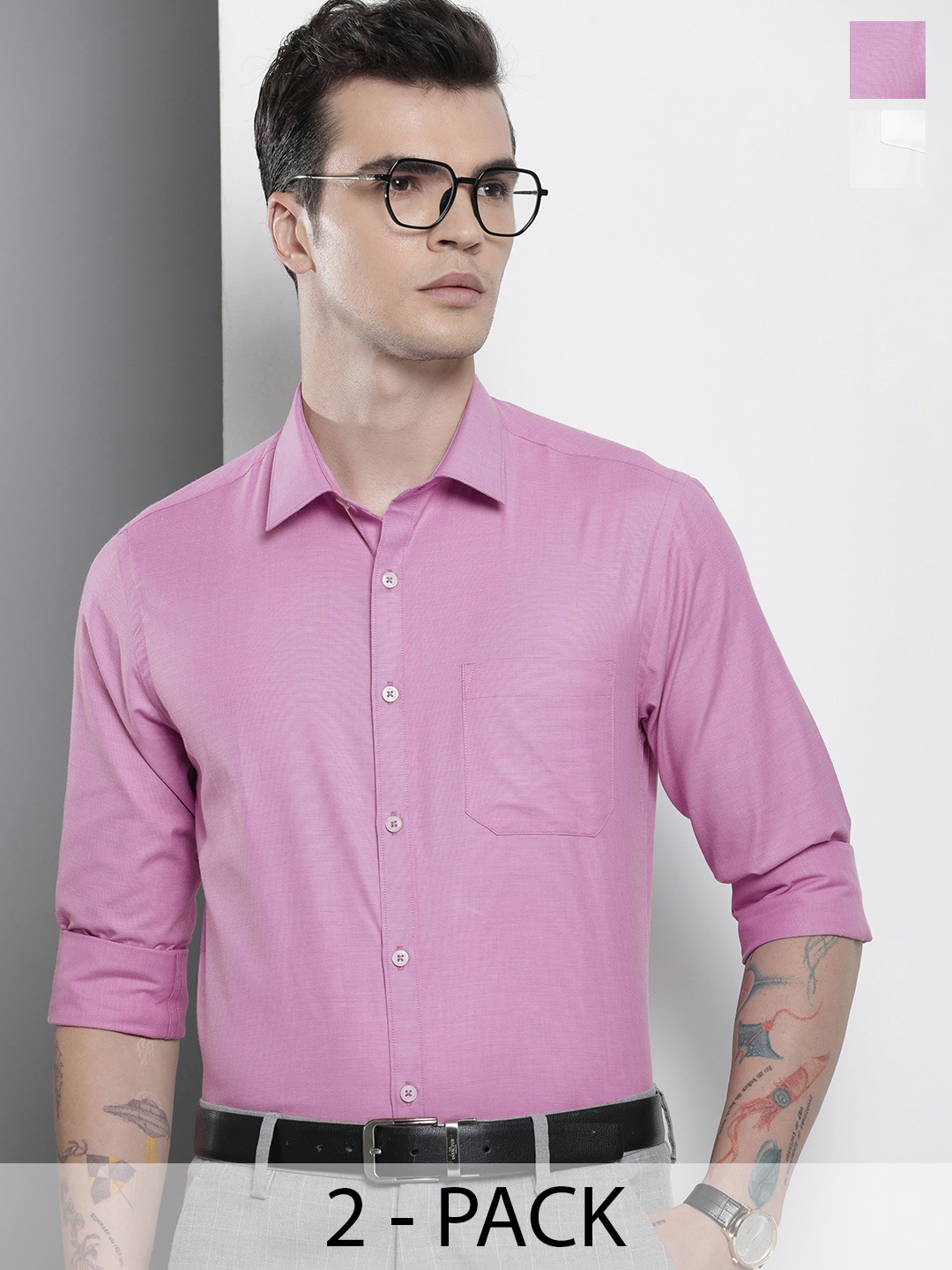 

The Indian Garage Co. X Luxe Pack Of 2 Spread Collar Cotton Shirts, Pink