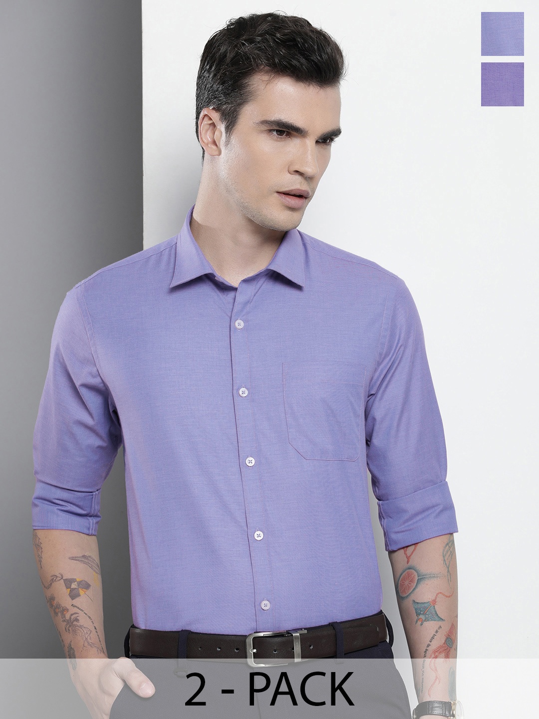 

The Indian Garage Co. X Luxe Pack Of 2 Spread Collar Cotton Shirts, Blue