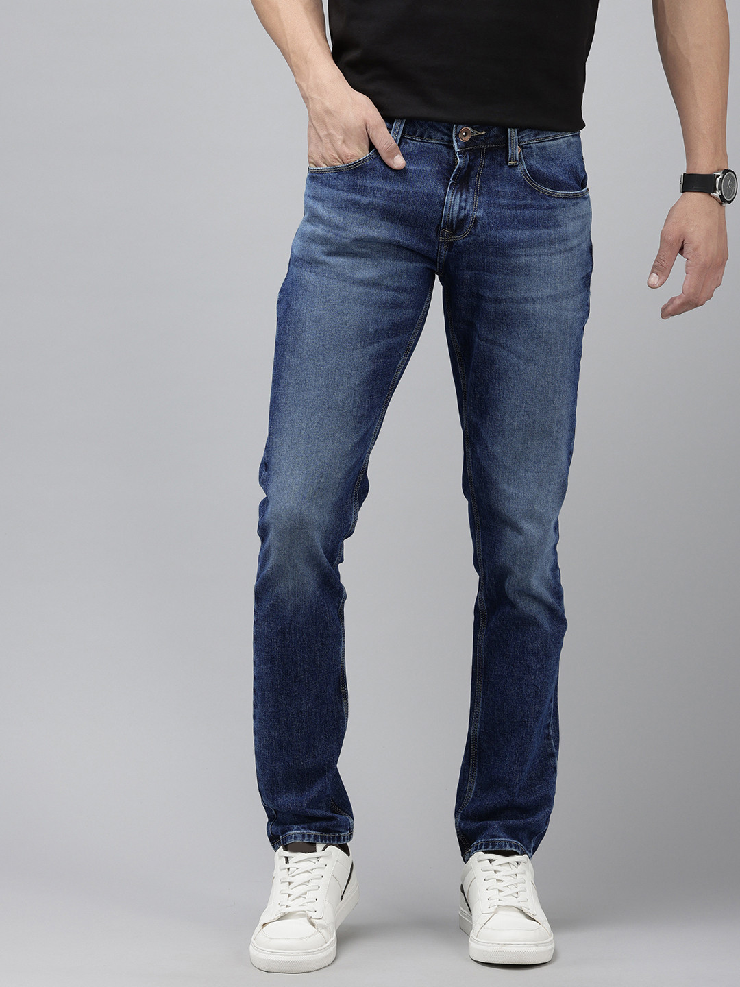 

SPYKAR Men Skinny Fit Low-Rise Heavy Fade Stretchable Jeans, Blue