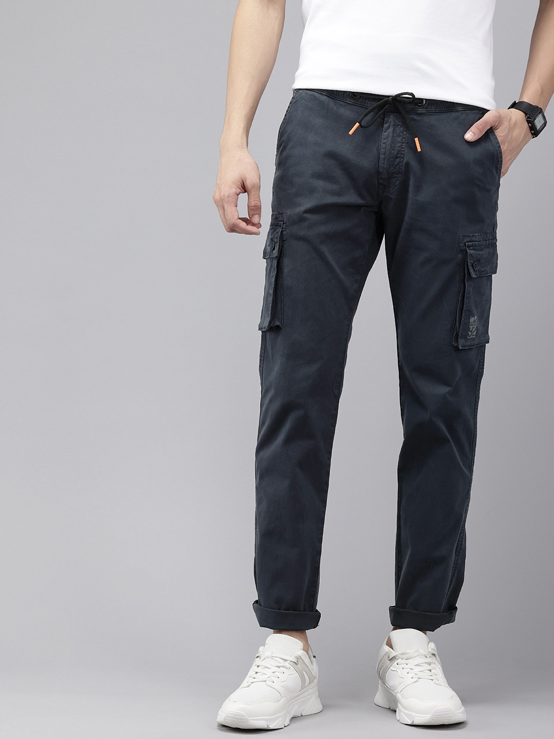 

SPYKAR Men Cargos Trousers, Navy blue