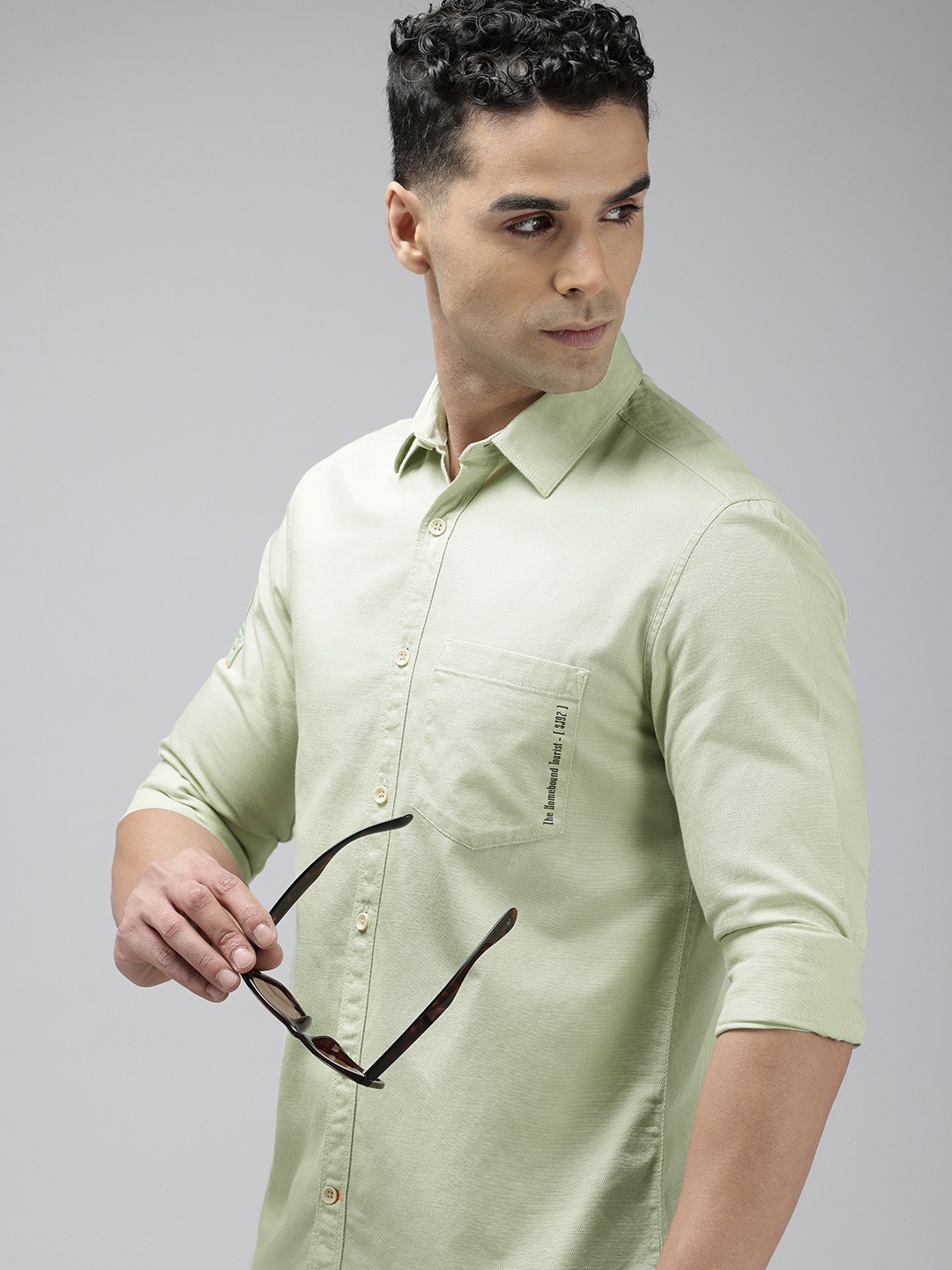 

SPYKAR Pure Cotton Slim Fit Opaque Casual Shirt, Green