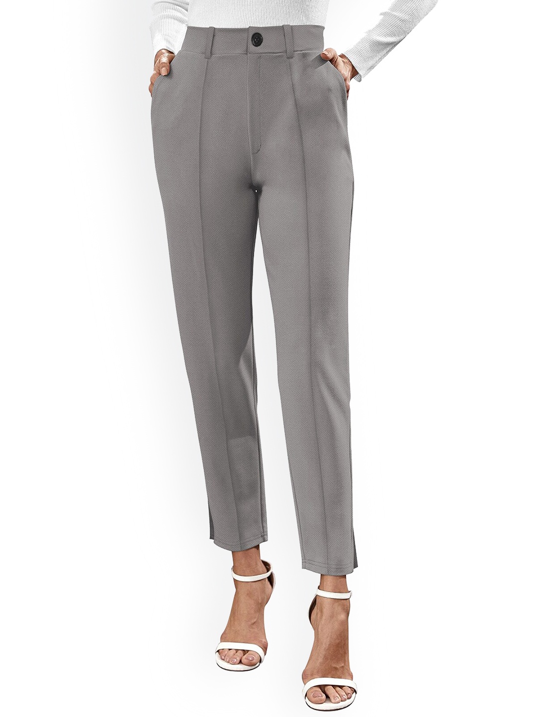 

ODETTE Women Mid-Rise Trousers, Grey