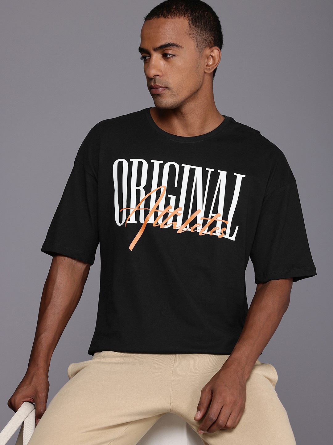 

HRX by Hrithik Roshan Men Typography Printed Pure Cotton Oversized T-shirt, Black