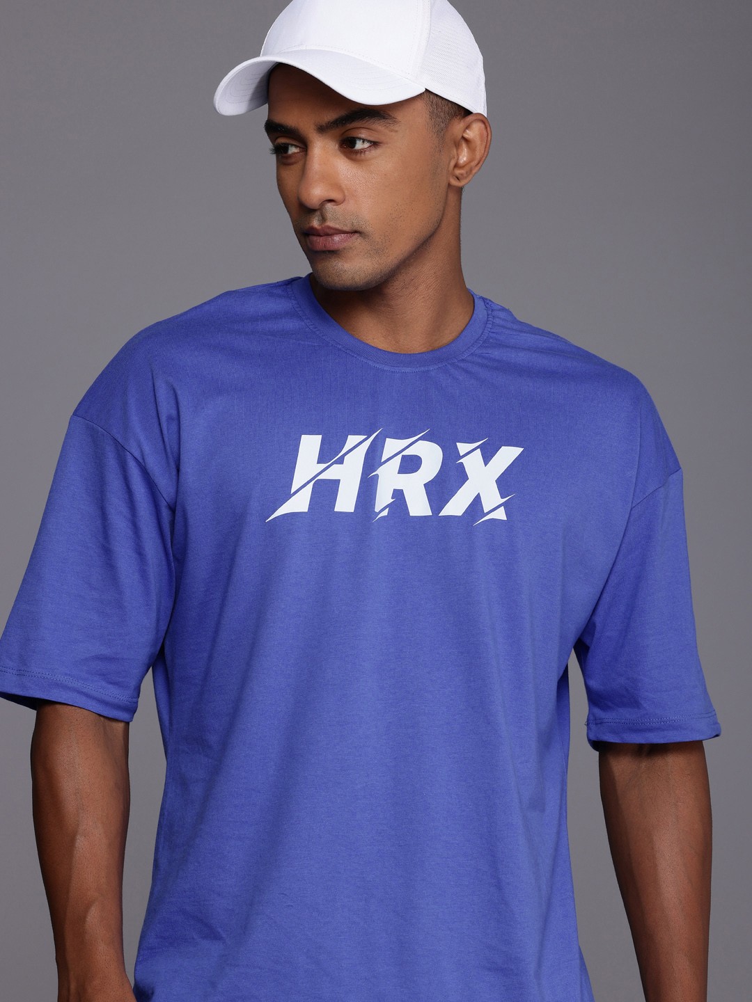 

HRX by Hrithik Roshan Men Typography Printed Pure Cotton Oversized T-shirt, Blue