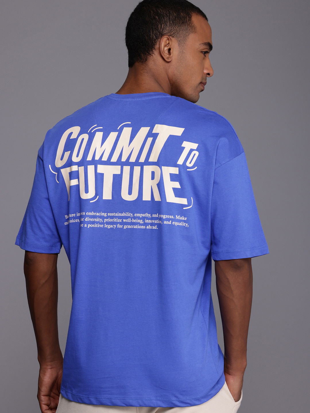 

HRX by Hrithik Roshan Men Typography Printed Pure Cotton Oversized T-shirt, Blue