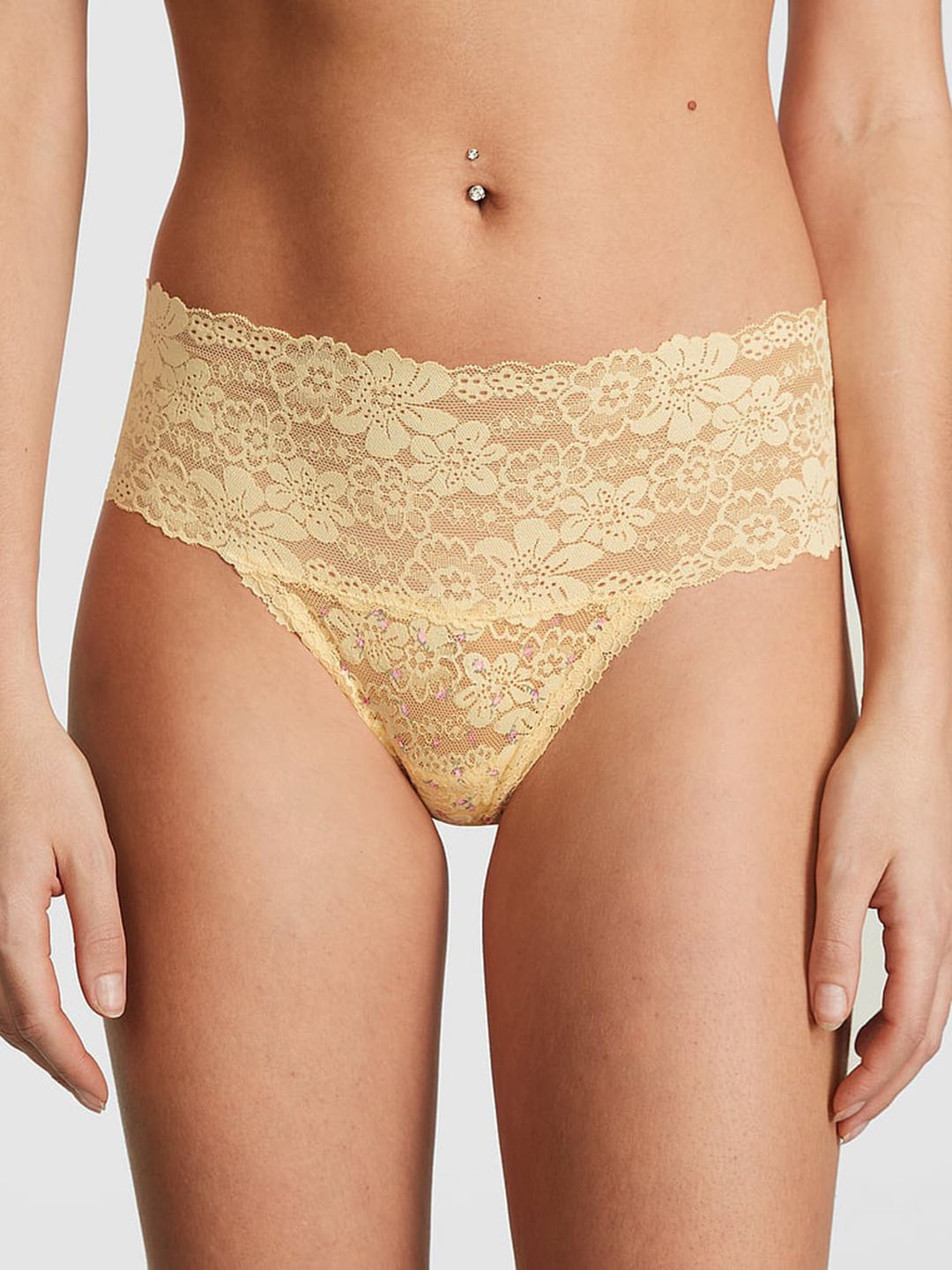 

Victoria's Secret PINK Floral Self Design High-Rise Thong Briefs, Cream