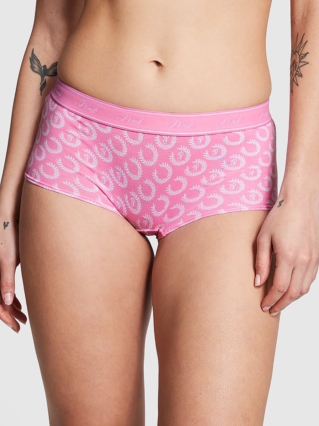 

Victoria's Secret PINK Brand Logo Printed Low-Rise Boyshort Briefs