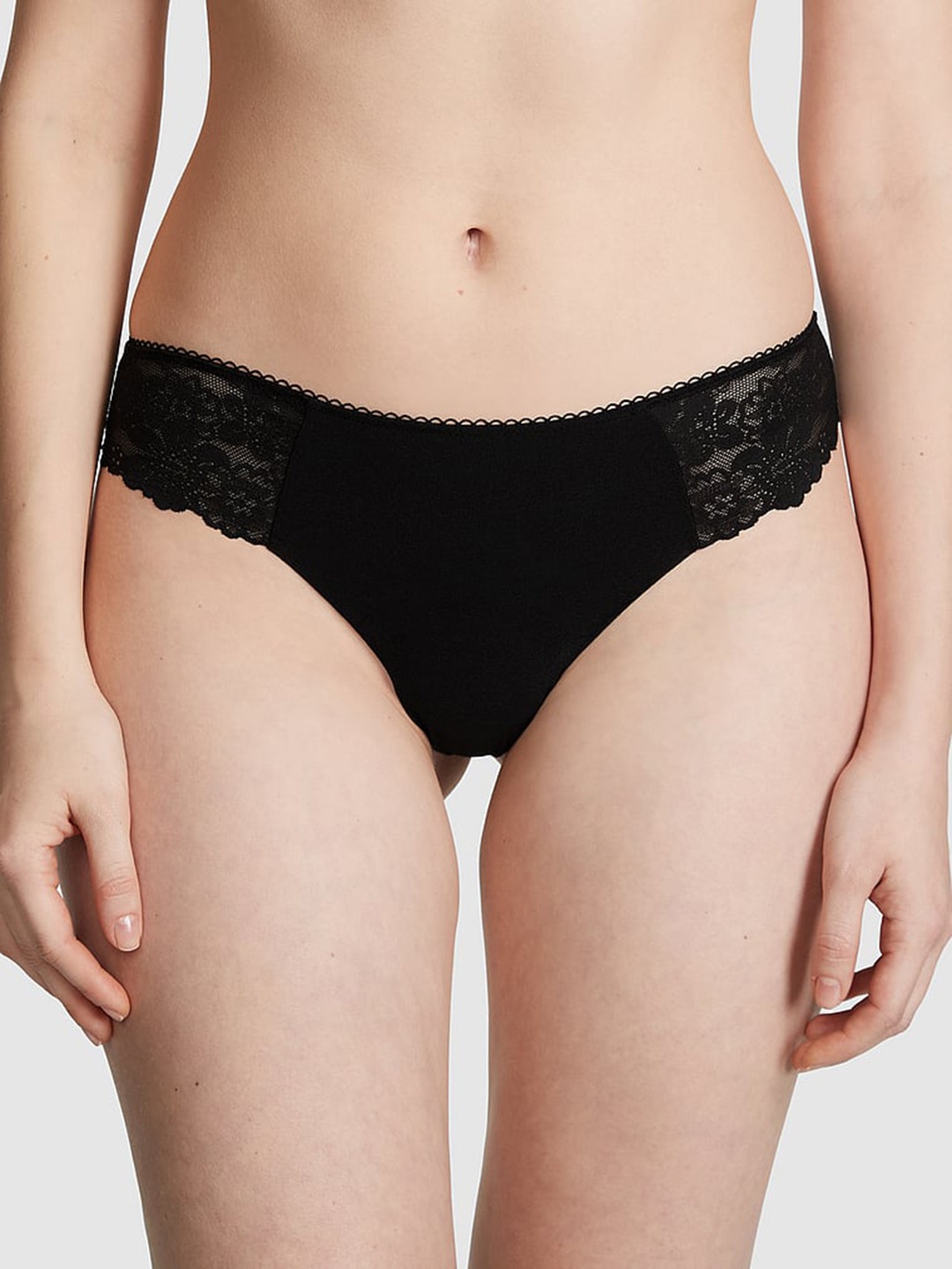 

Victoria's Secret PINK No-Show Laced Thong Briefs, Black