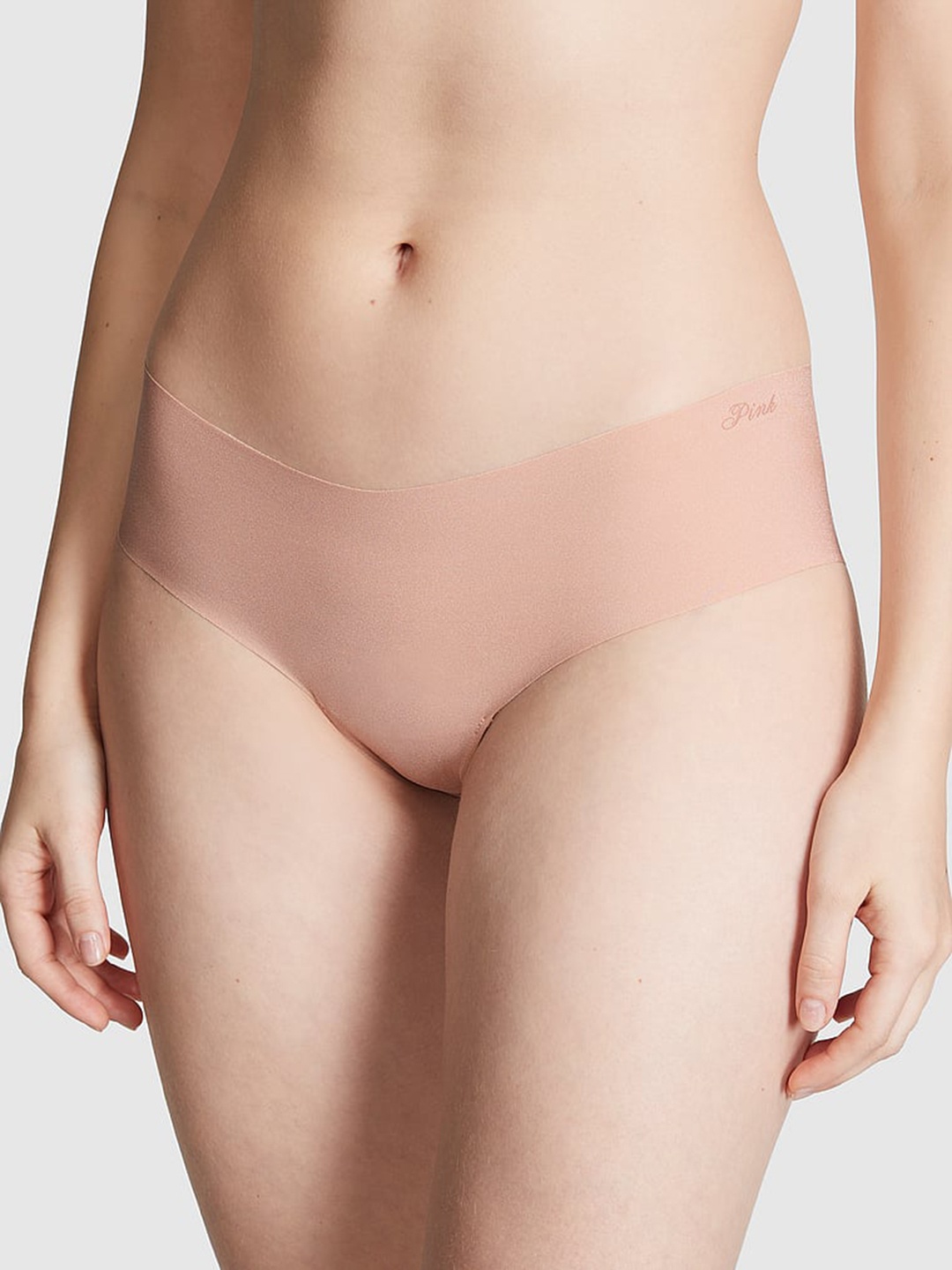 

Victoria's Secret PINK No-Show Cheeky Low Rise Seamless Hipster Briefs, Beige