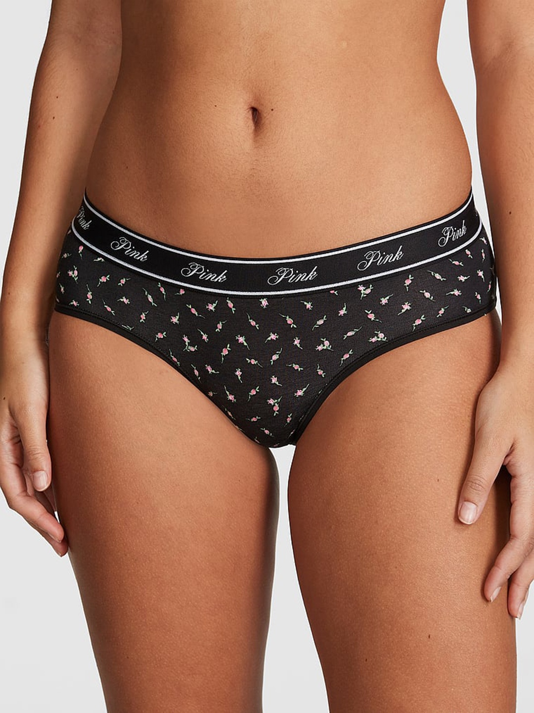 

Victoria's Secret PINK Floral Printed Low-Rise Hiphugger Hipster Briefs, Black