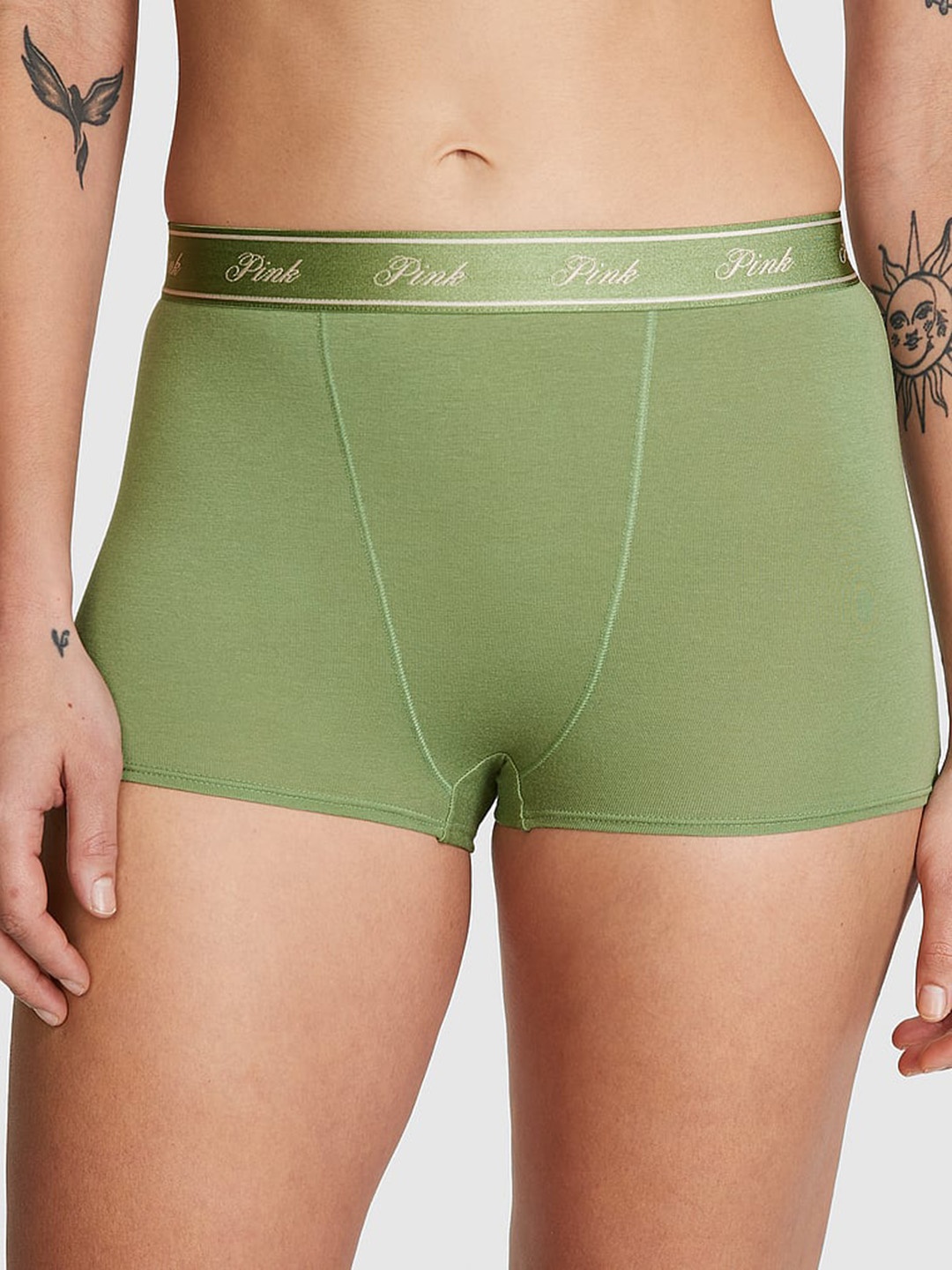 

Victoria's Secret PINK Logo Cotton High-Waist Boy Short Brief, Green
