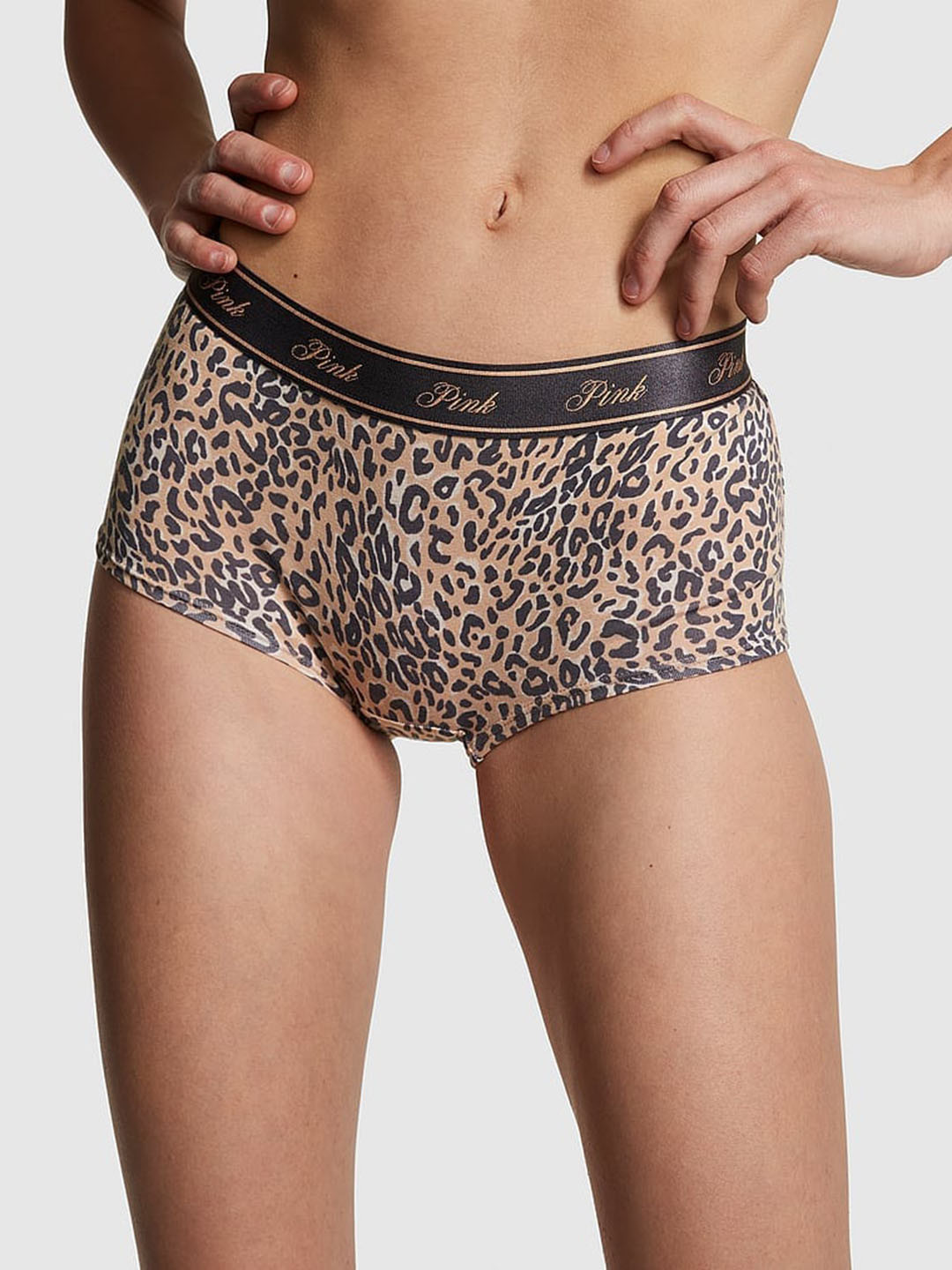 

Victoria's Secret PINK Logo Printed Low-Rise Boy Short Briefs, Brown