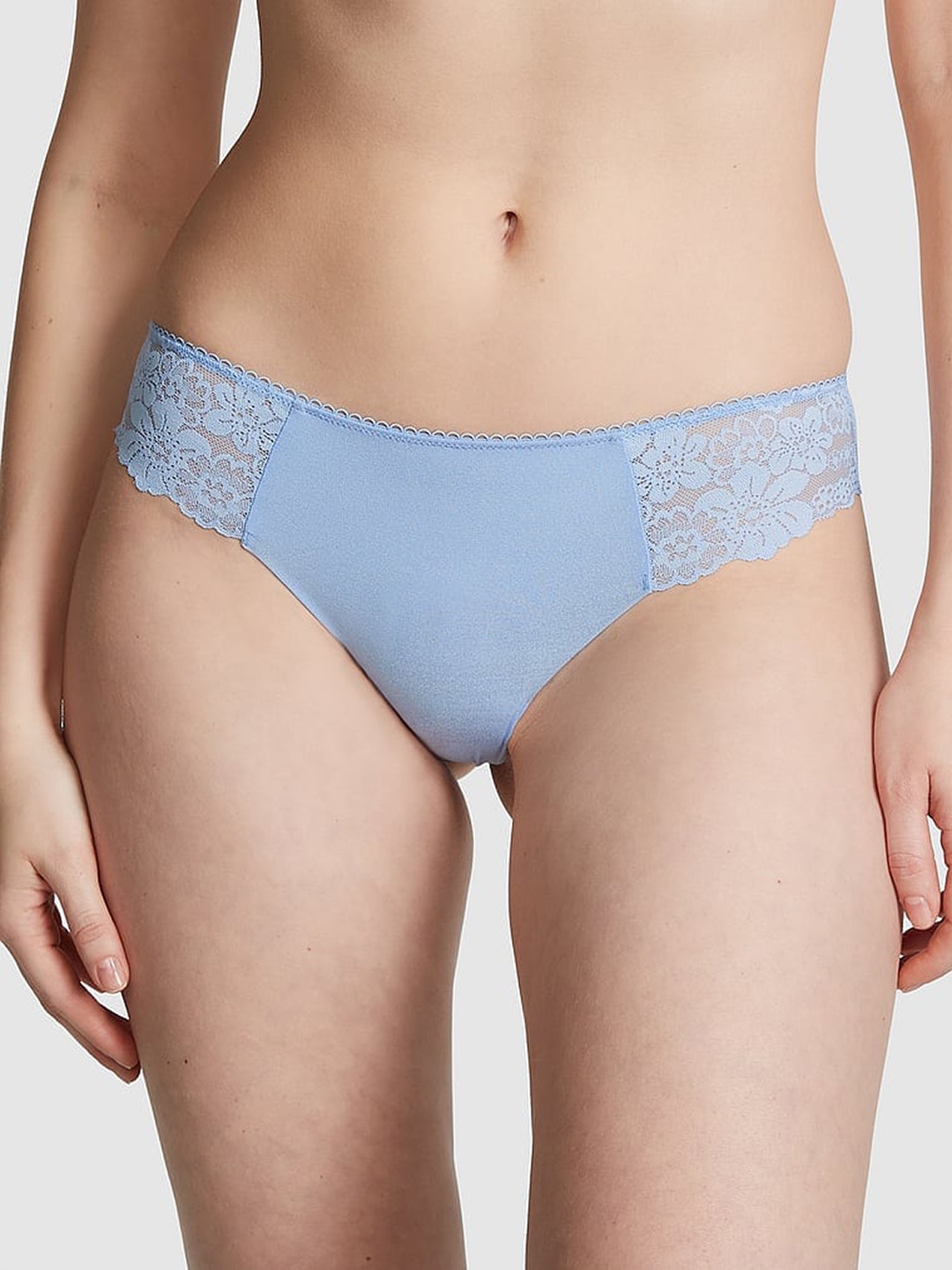 

Victoria's Secret PINK Lace Self Design No-Show Thong Brief, Blue