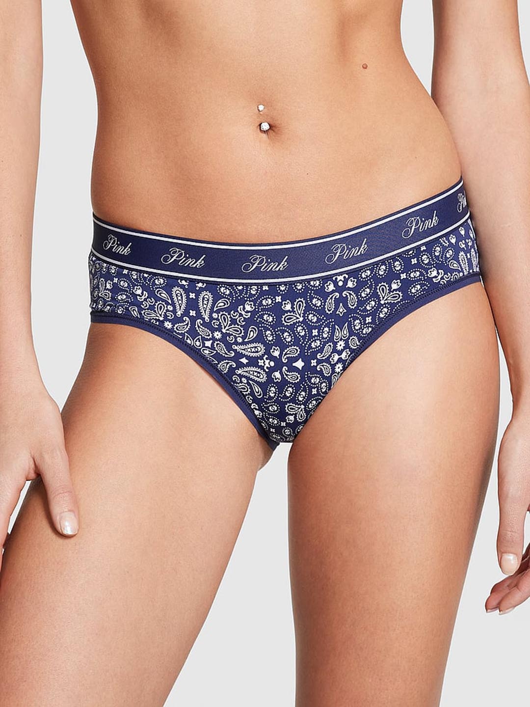 

Victoria's Secret PINK Logo Micro Printed Low-Rise Hipster Briefs, Blue
