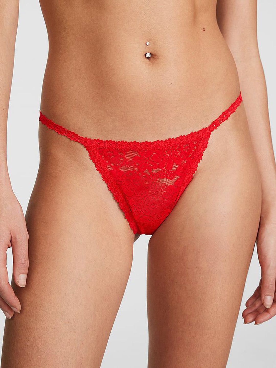 

Victoria's Secret PINK Wink Floral Lace V-String Low-Rise Briefs, Red