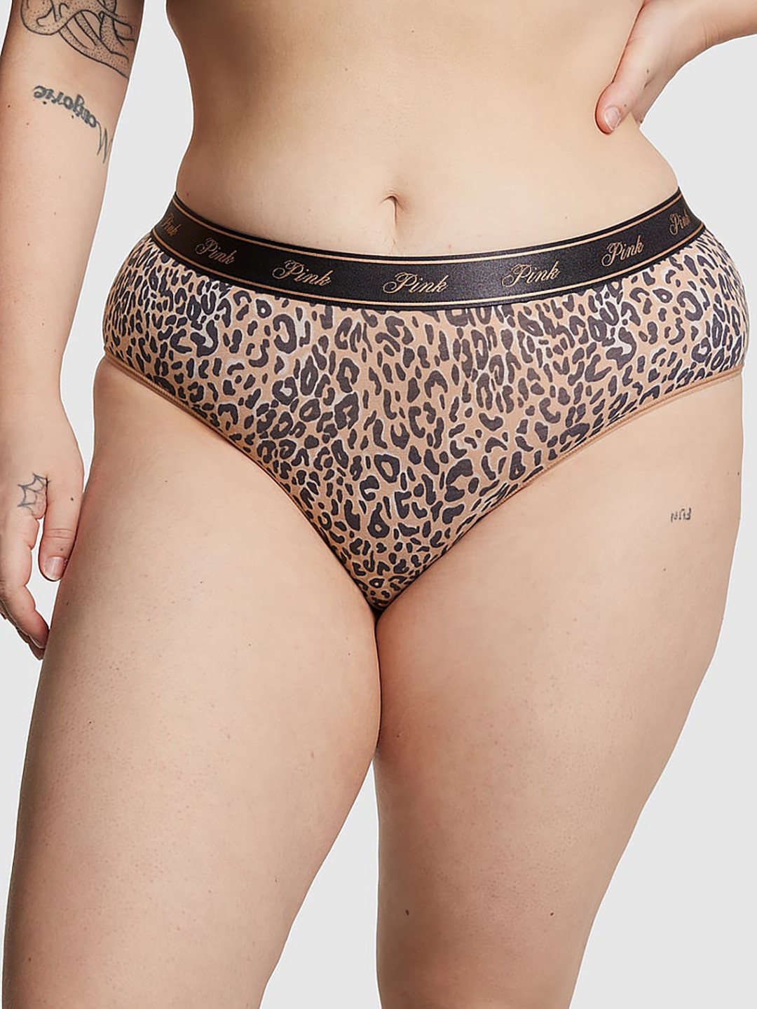 

Victoria's Secret PINK Logo Animal Printed Low Rise Hiphugger Hipster Briefs, Beige