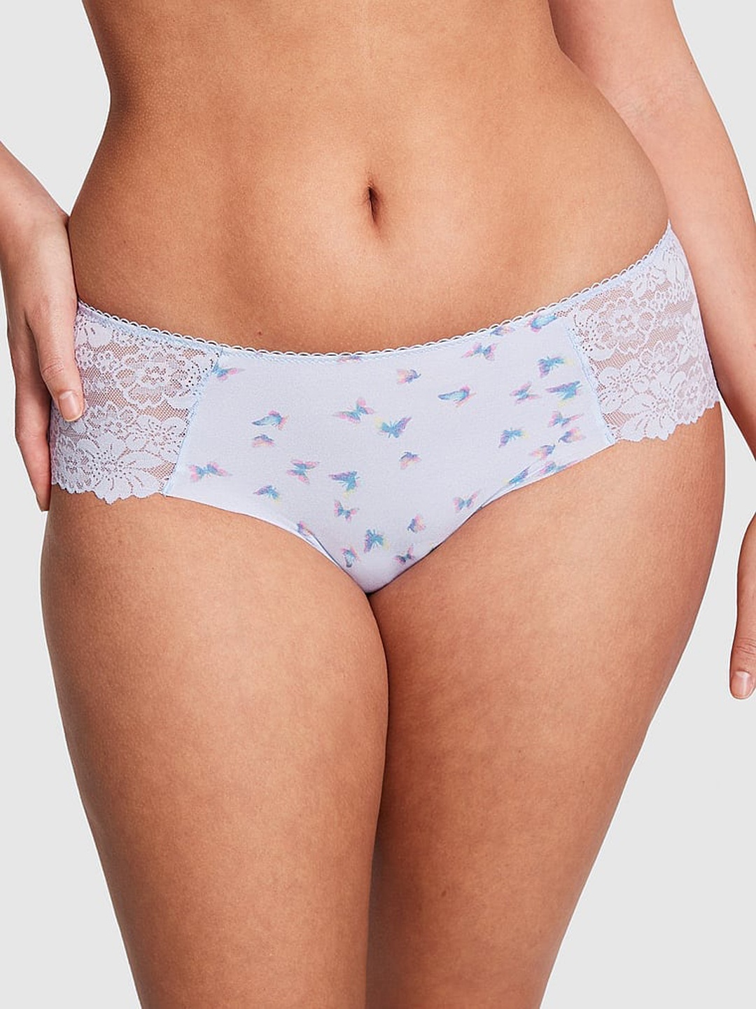 

Victoria's Secret PINK Floral Printed Low Rise No-Show Cheeky Lace Basic Briefs, Grey