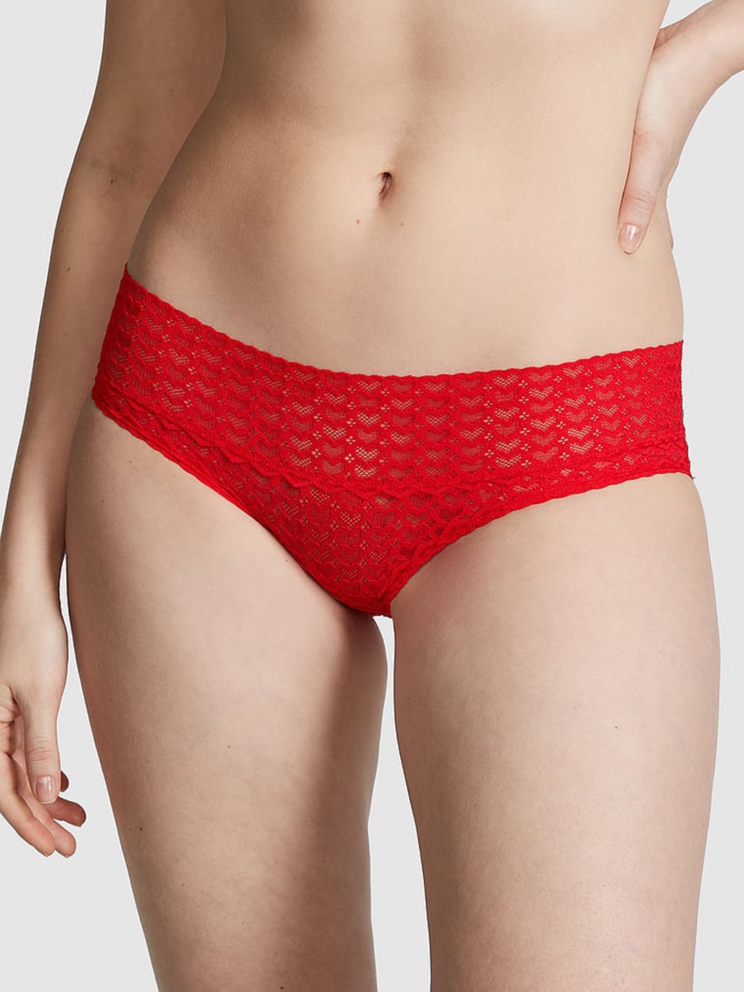 

Victoria's Secret PINK Floral Lace Low Rise Wink Hiphugger Hipster Briefs, Red