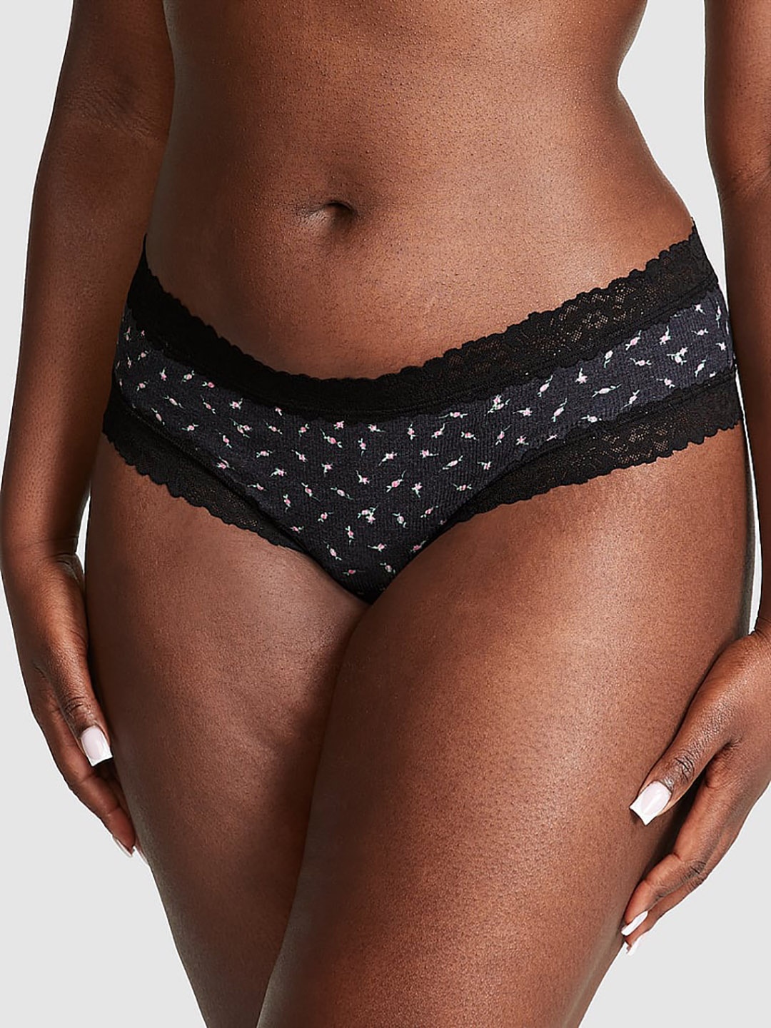 

Victoria's Secret PINK Wink Floral Printed Lace-Trim Cheeky Basic Briefs, Grey