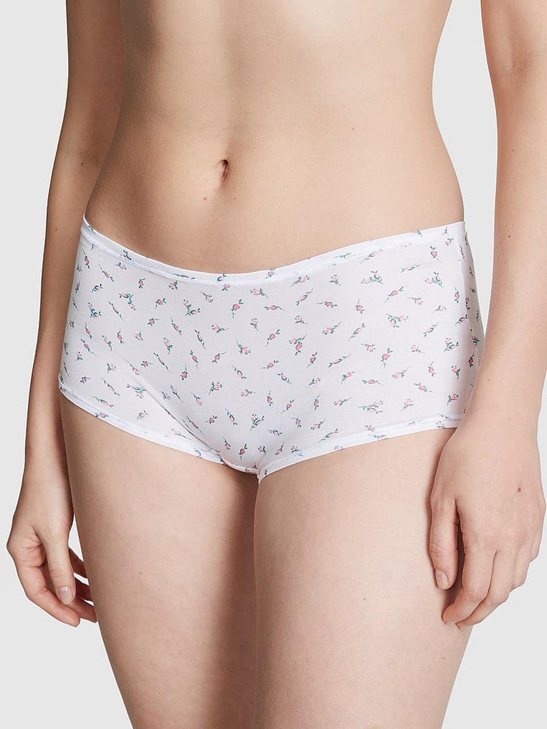 

Victoria's Secret PINK Floral Printed Low-Rise Boy Shorts Briefs, White