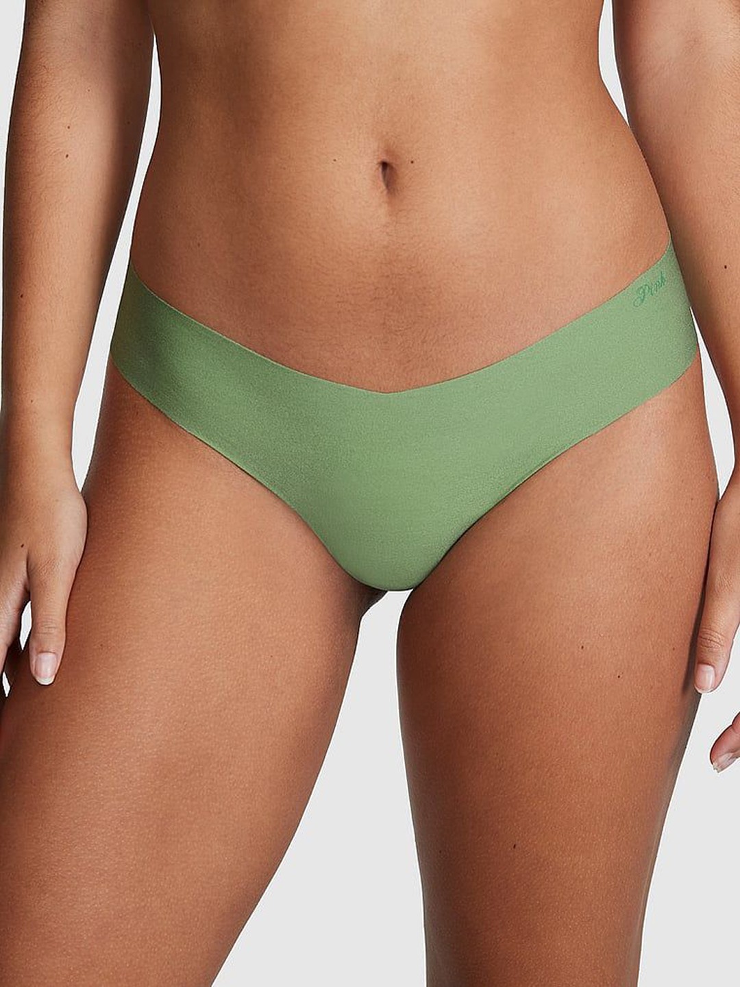 

Victoria's Secret PINK Low Rise Seamless No-Show Thong Briefs, Green