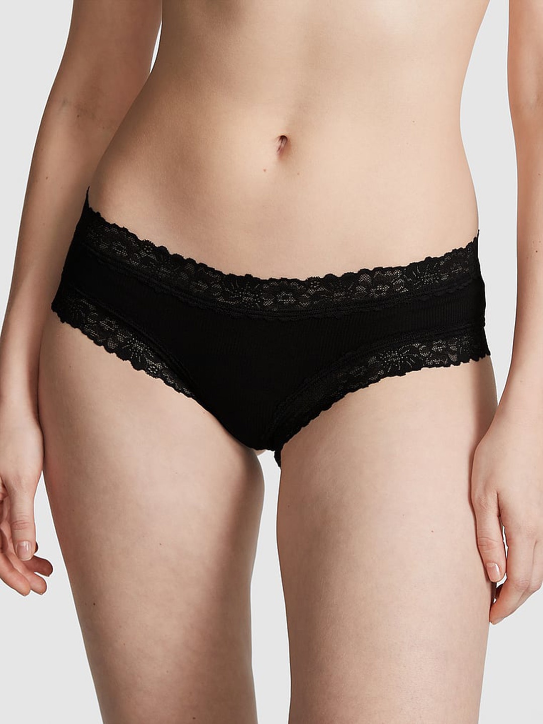 

Victoria's Secret PINK Wink Self-Design Lace-Trim Cheeky Basic Briefs, Black