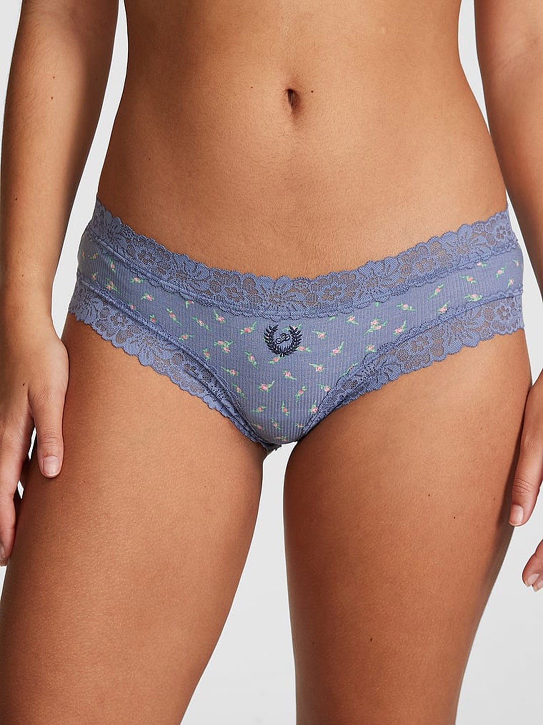 

Victoria's Secret PINK Wink Lace-Trim Cheeky Floral Printed Basic Briefs, Blue