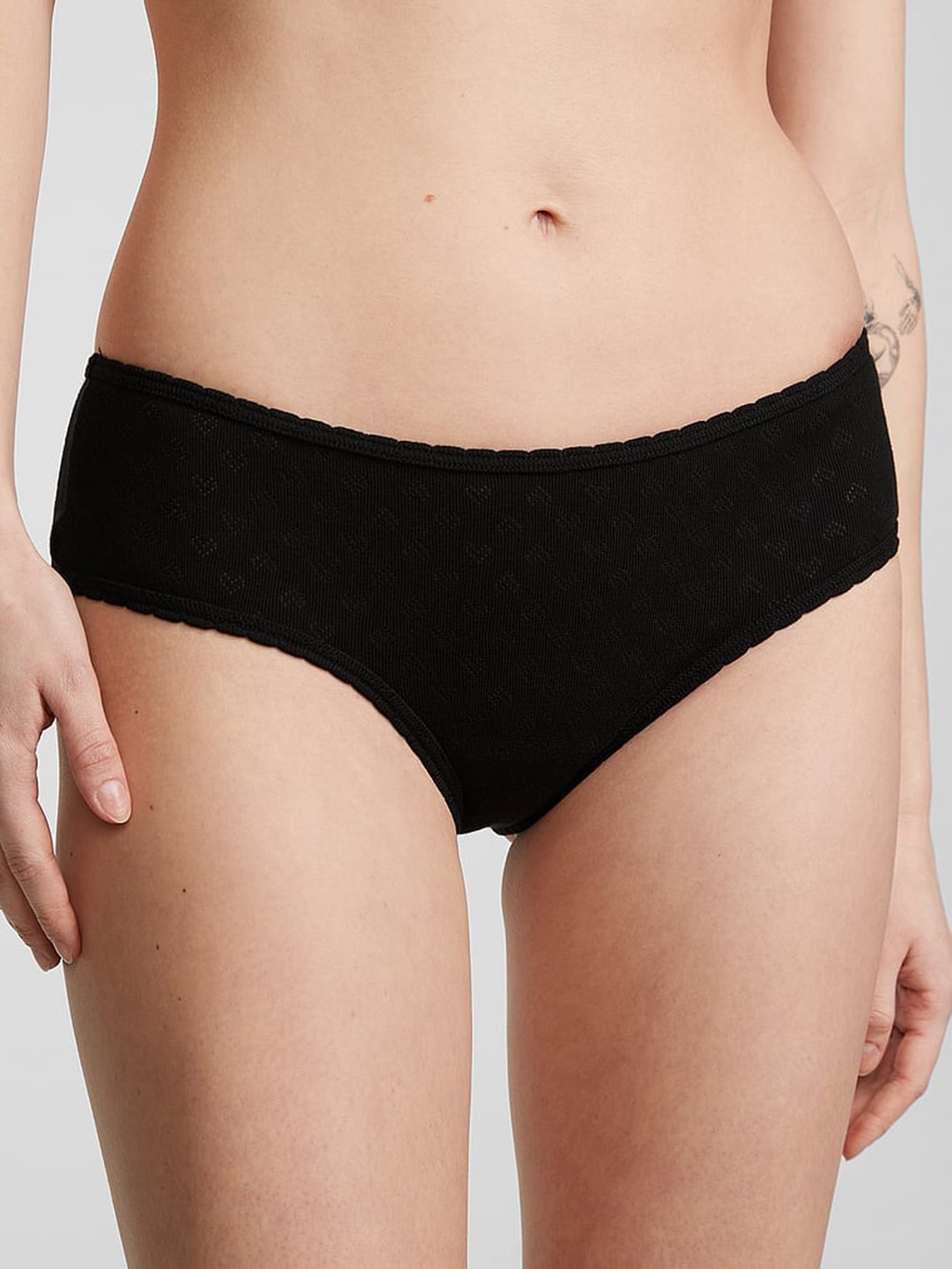 

Victoria's Secret PINK Self-Design Cotton Low-Rise Cheeky Basic Briefs, Black