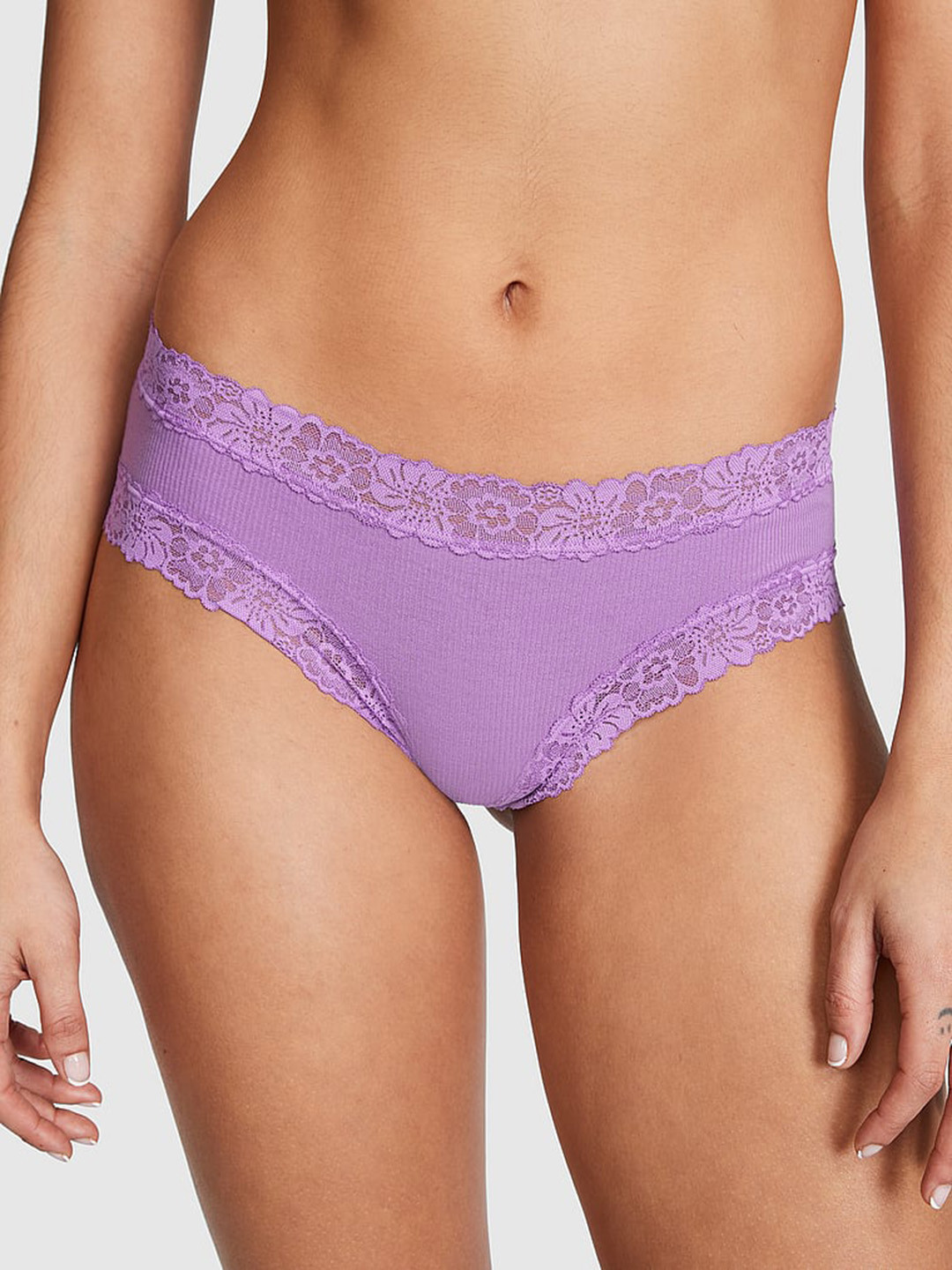 

Victoria's Secret PINK Wink Self Design Lace-Trim Low-Rise Cheeky Basic Briefs, Purple