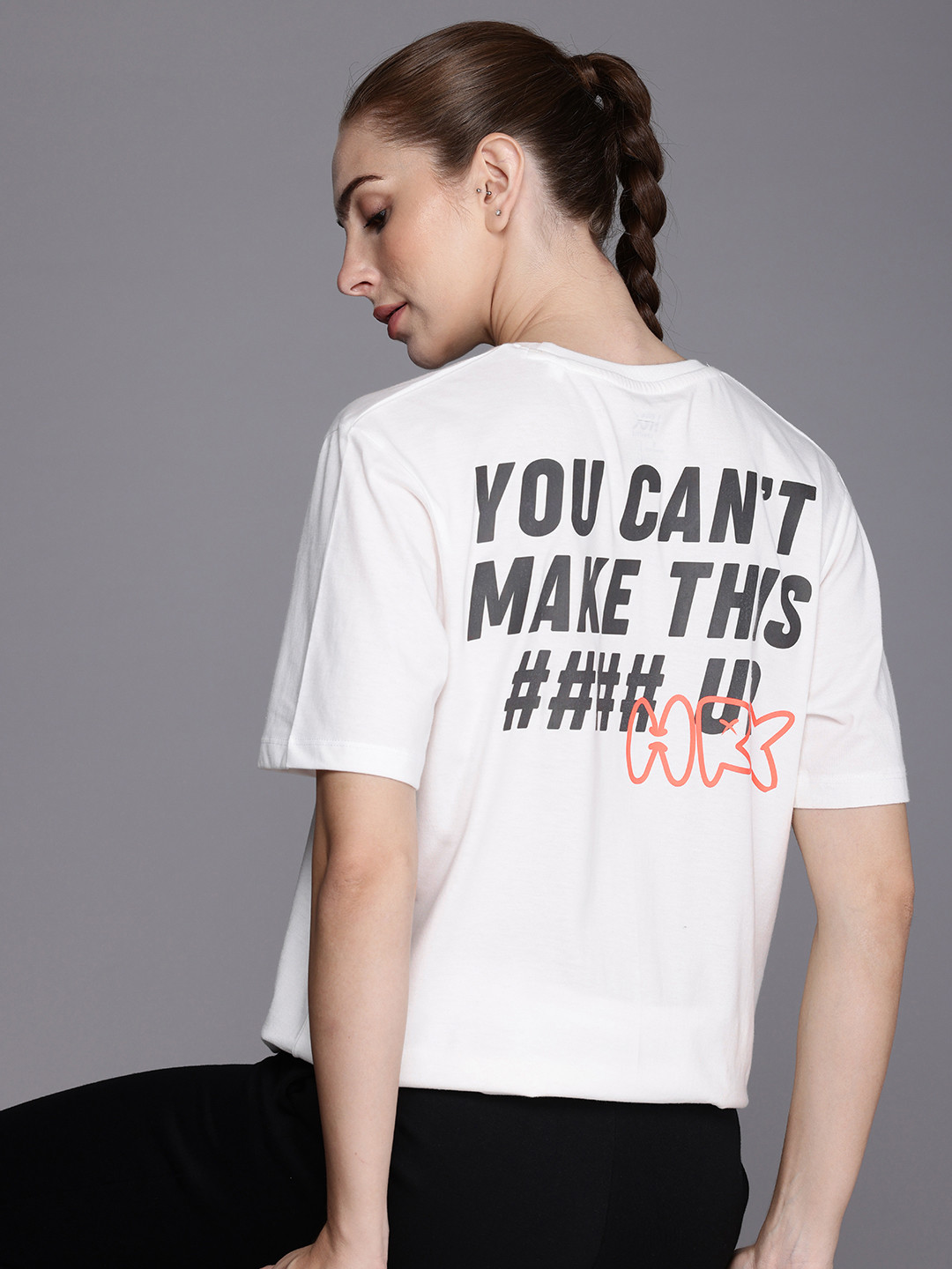 

HRX by Hrithik Roshan Women Typography Printed Pure Cotton Oversized T-shirt, White