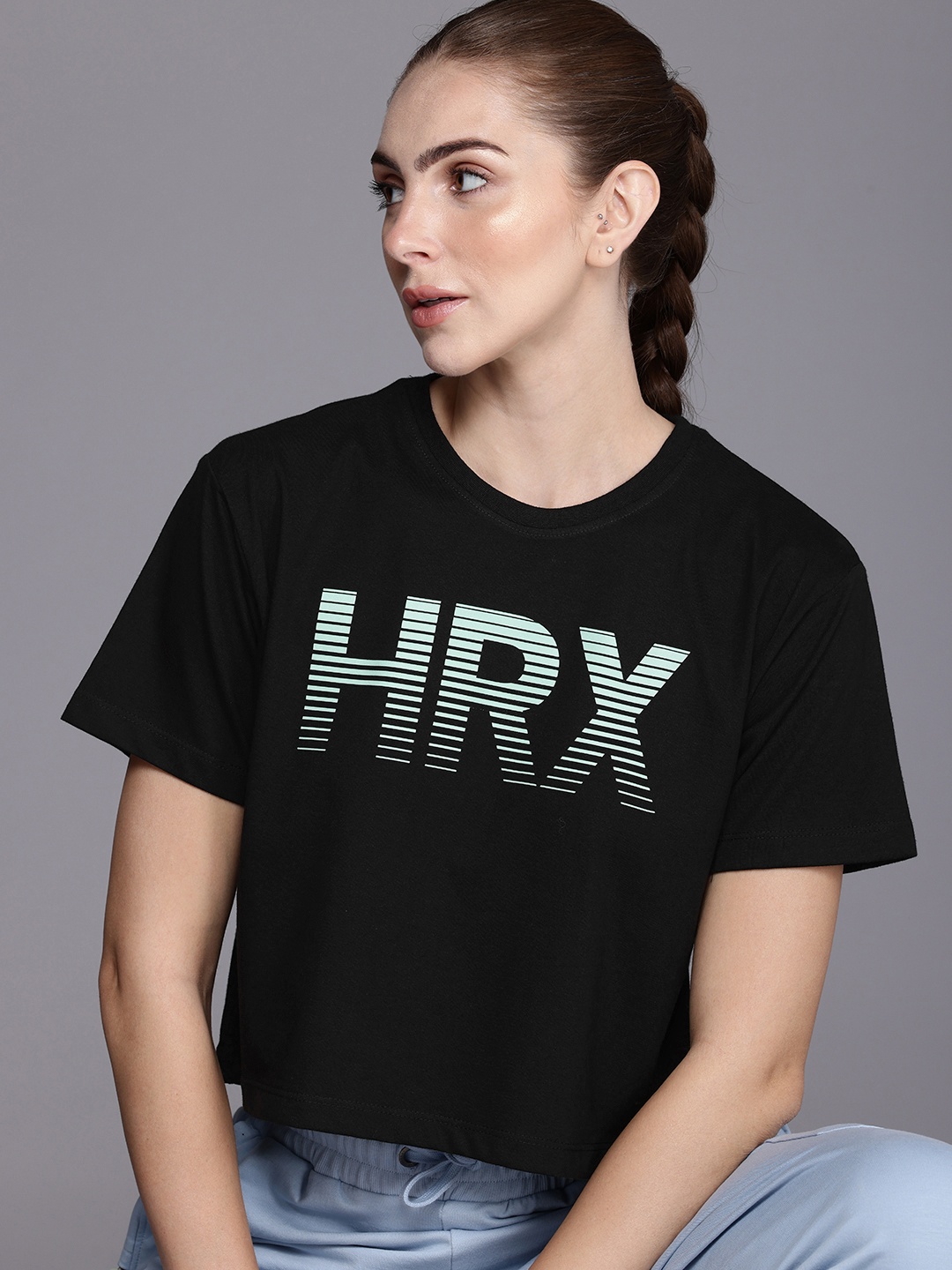 

HRX by Hrithik Roshan Women Typography Printed Pure Cotton T-shirt, Black