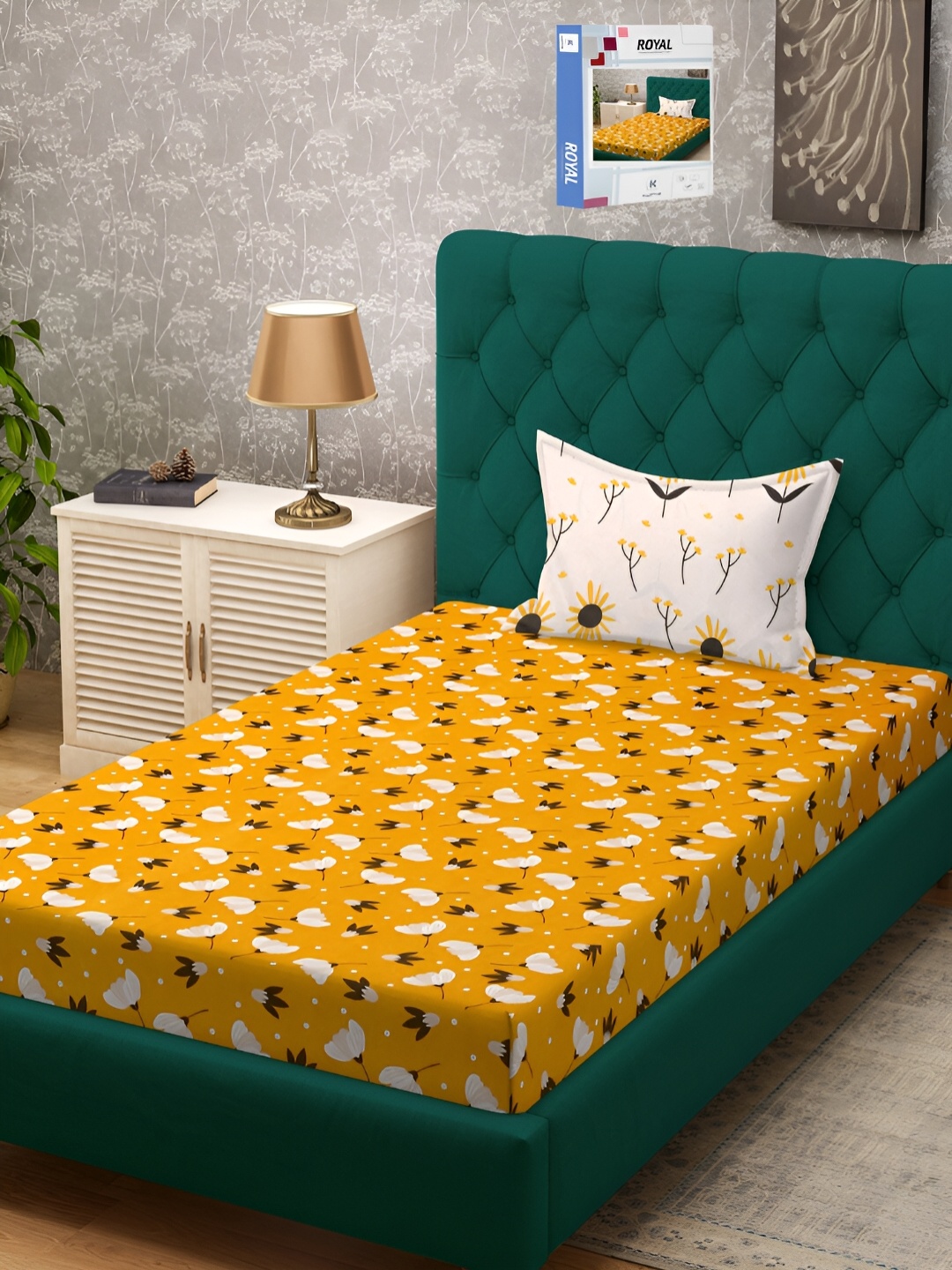 

KLOTTHE Book Fold Printed 300 TC Single Bed Bedsheet With Pillow Cover, Yellow