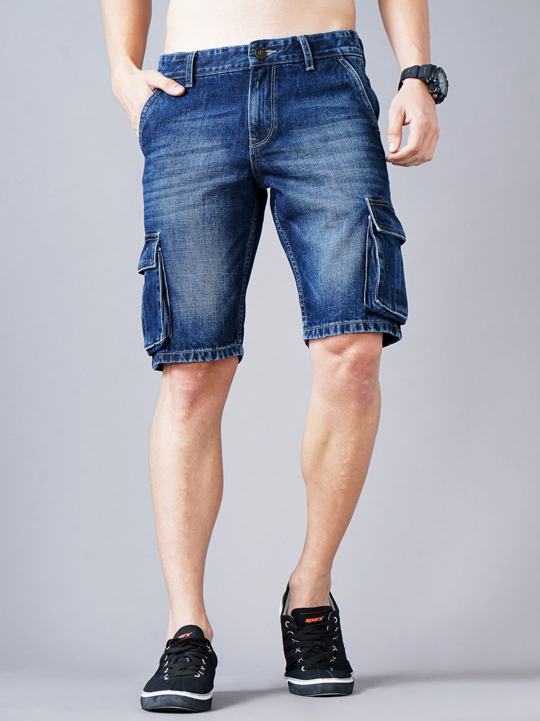 

Jean Cafe Men Washed Slim Fit Denim Shorts, Blue