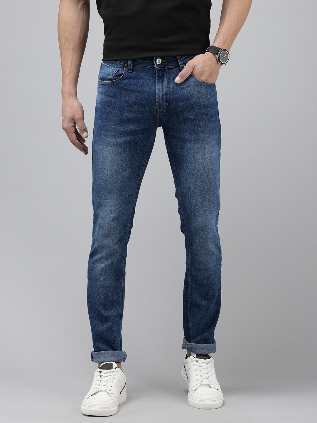 

SPYKAR Men Slim Fit Low-Rise Light Fade Stretchable Jeans, Blue