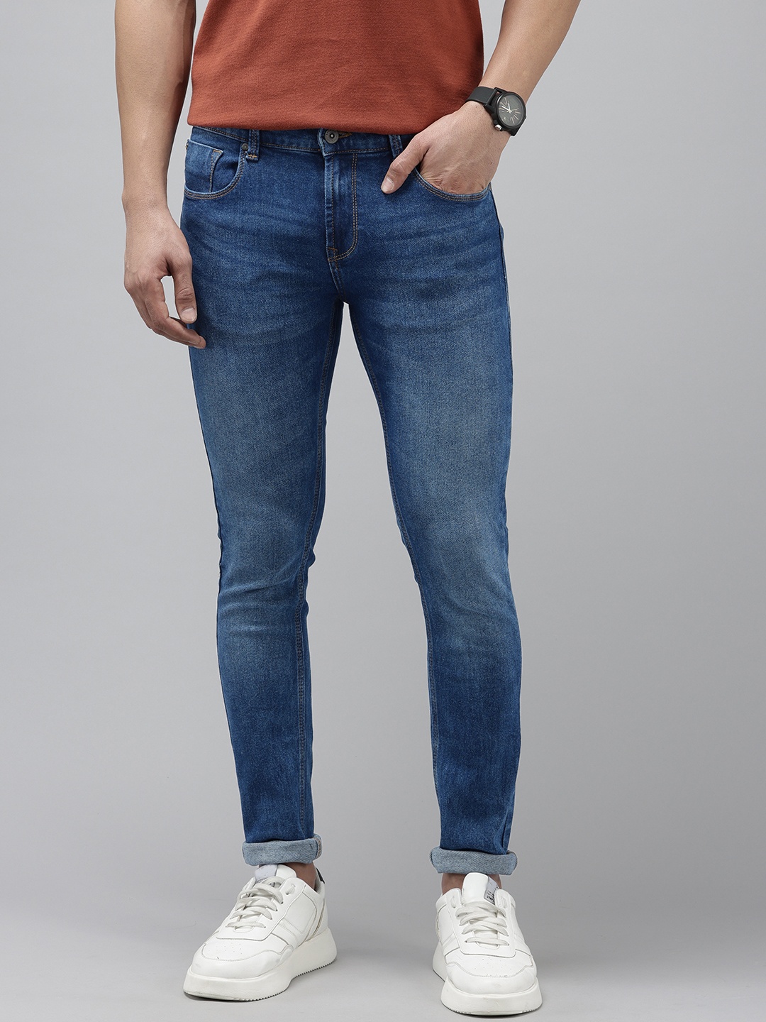 

SPYKAR Men Super Skinny Fit Low-Rise Light Fade Stretchable Jeans, Blue