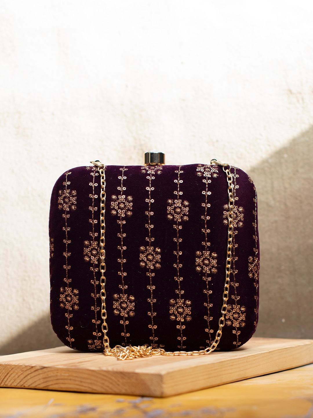 

ARTKLIM Embroidered Box Clutch, Purple