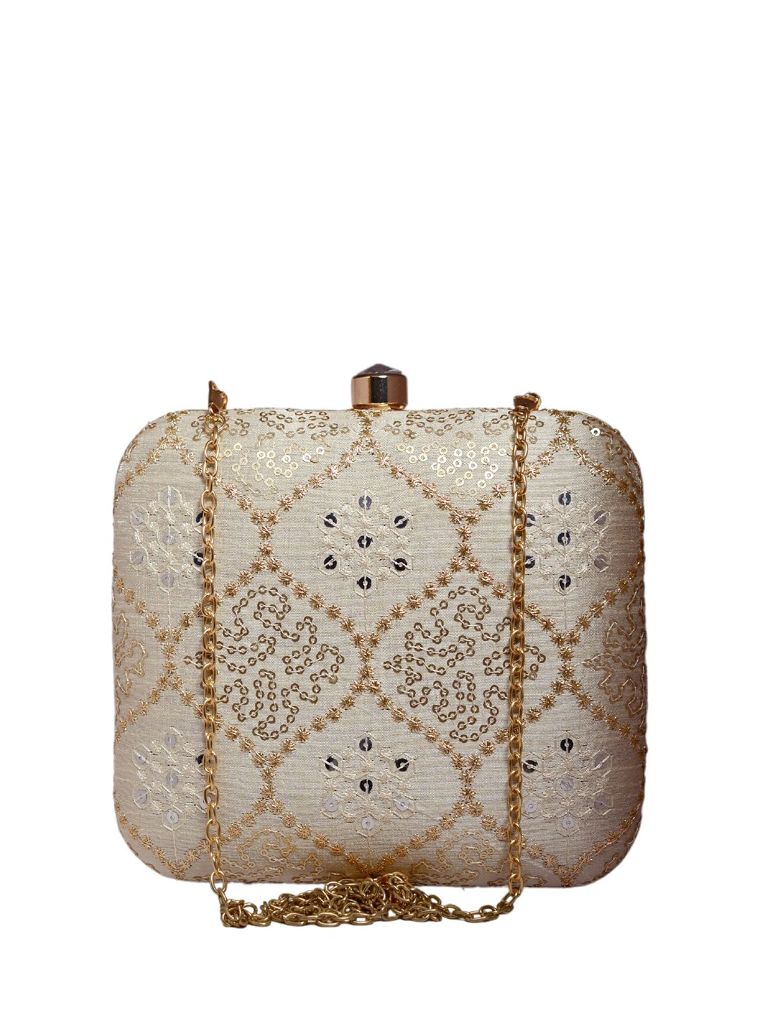 

ARTKLIM Embroidered Box Clutch, Off white