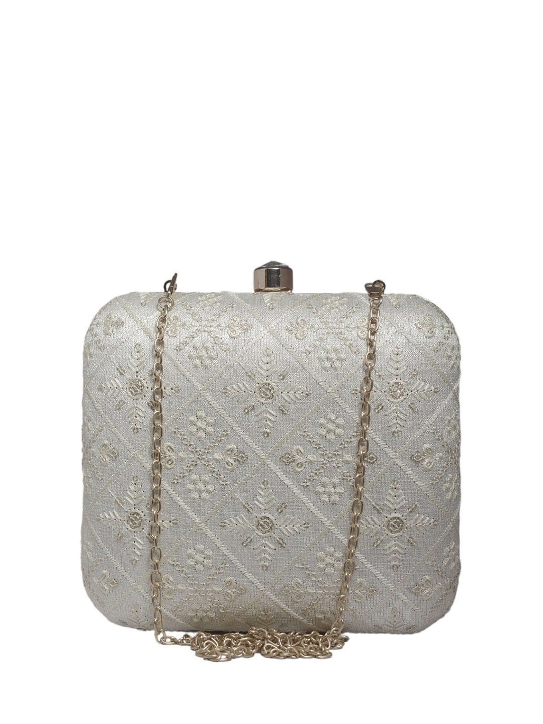 

ARTKLIM Embroidered Box Clutch, Off white