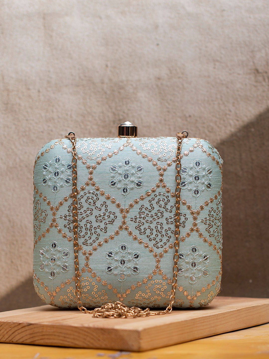 

ARTKLIM Embroidered Box Clutch, Blue