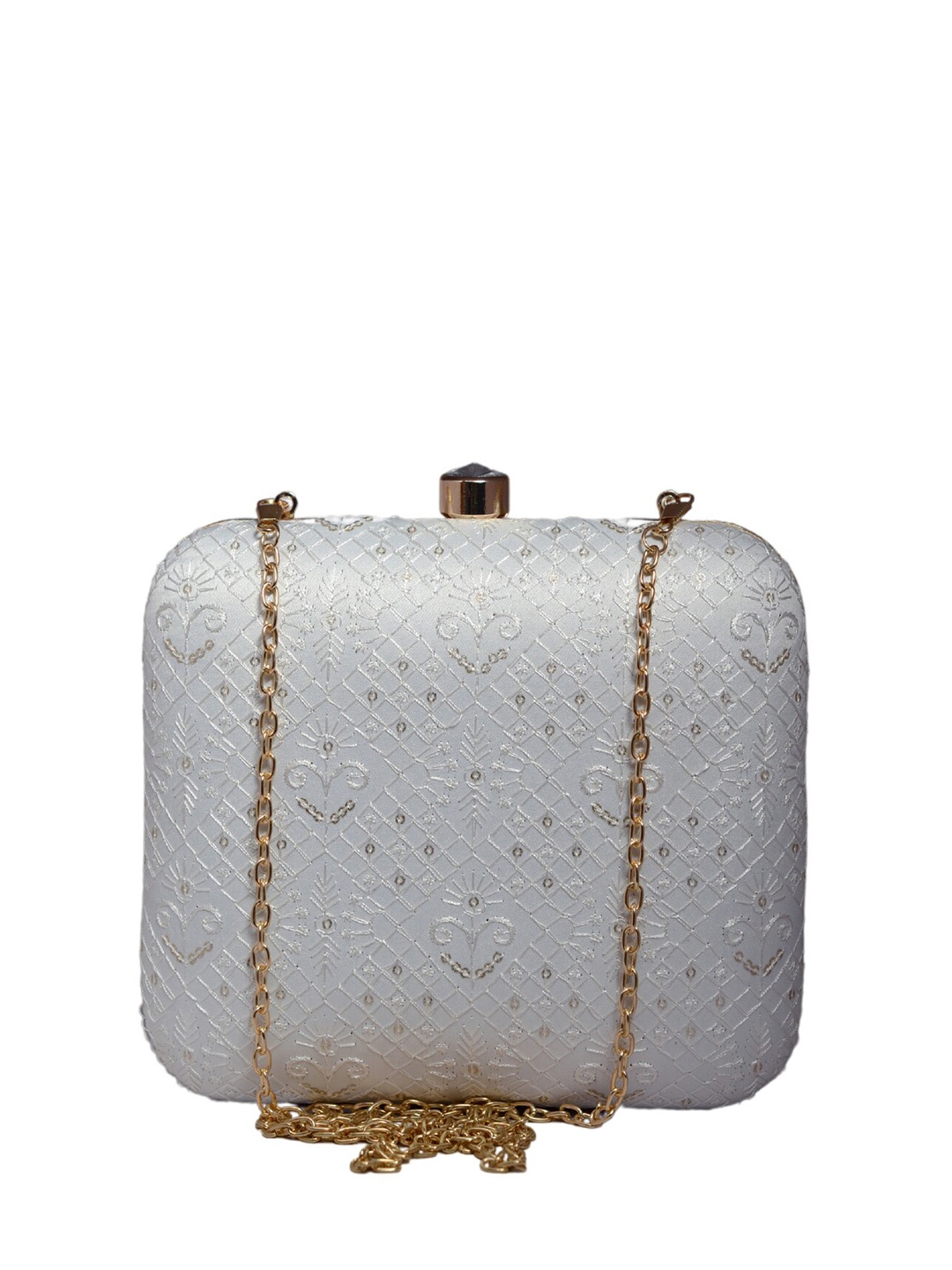 

ARTKLIM Embroidered Box Clutch, White