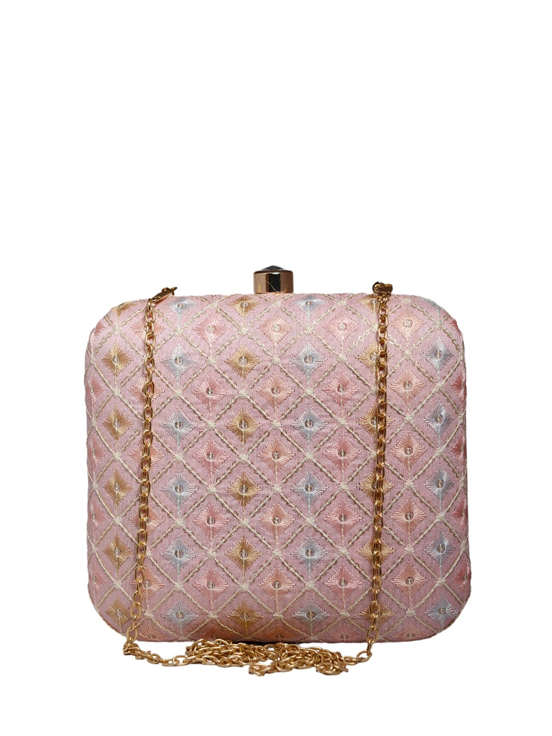 

ARTKLIM Embroidered Box Clutch, Pink