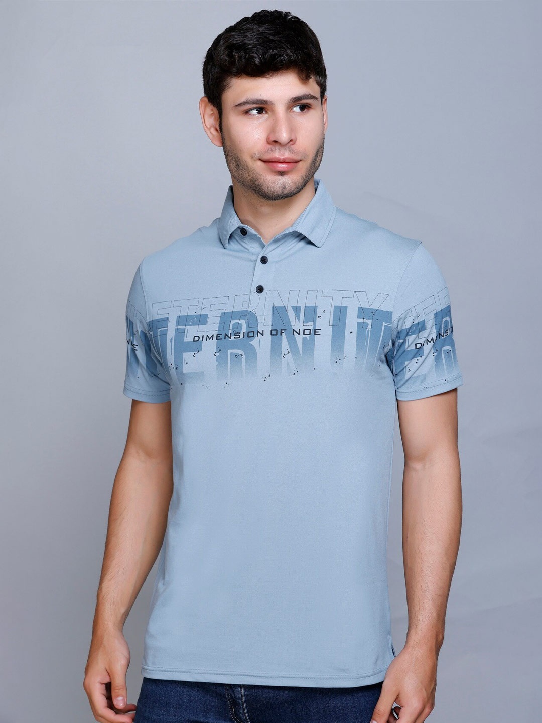 

Fort Collins Typography Printed Polo Collar Cotton T-shirt, Blue