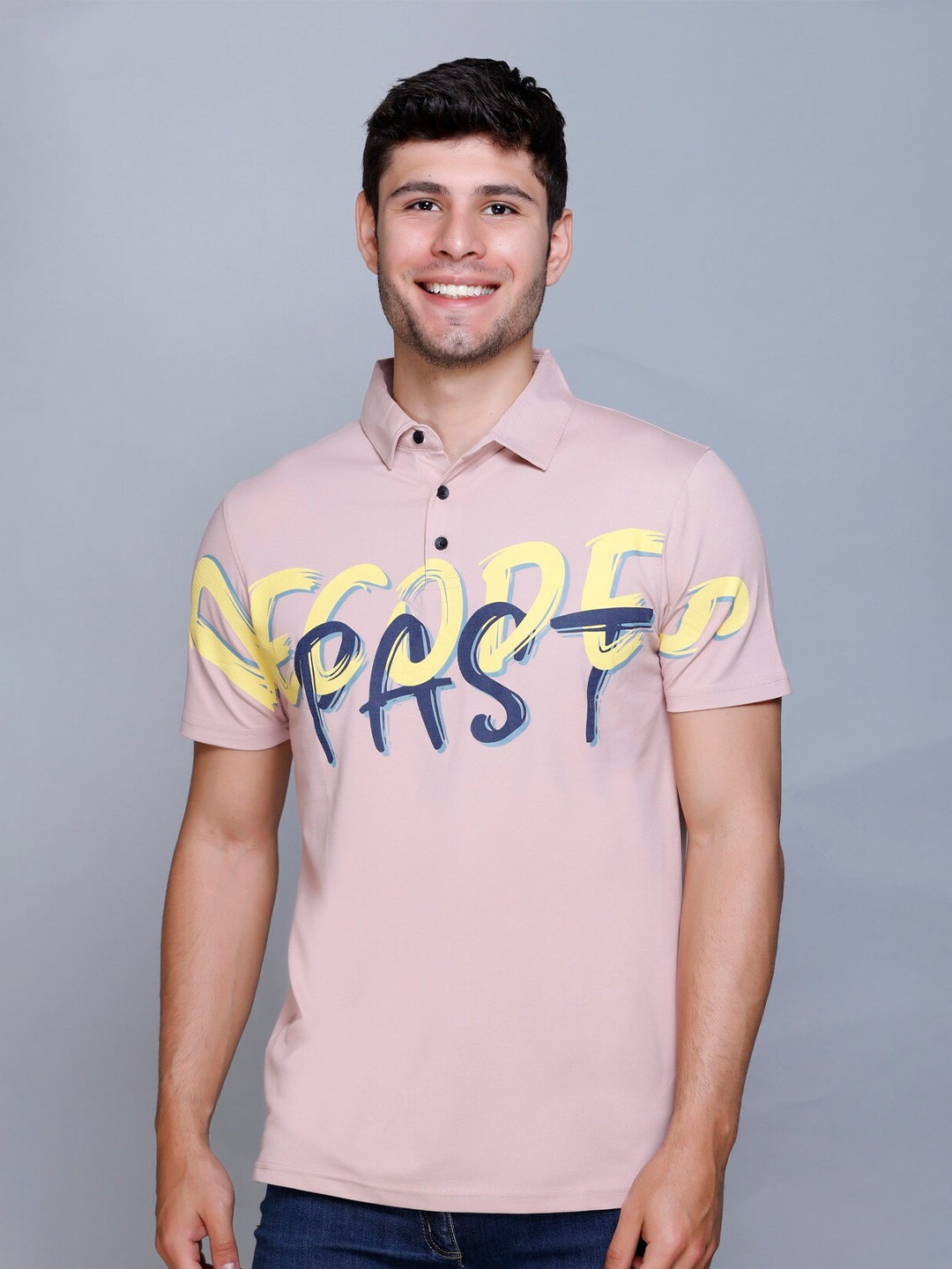 

Fort Collins Typography Printed Polo Collar Cotton T-shirt, Pink