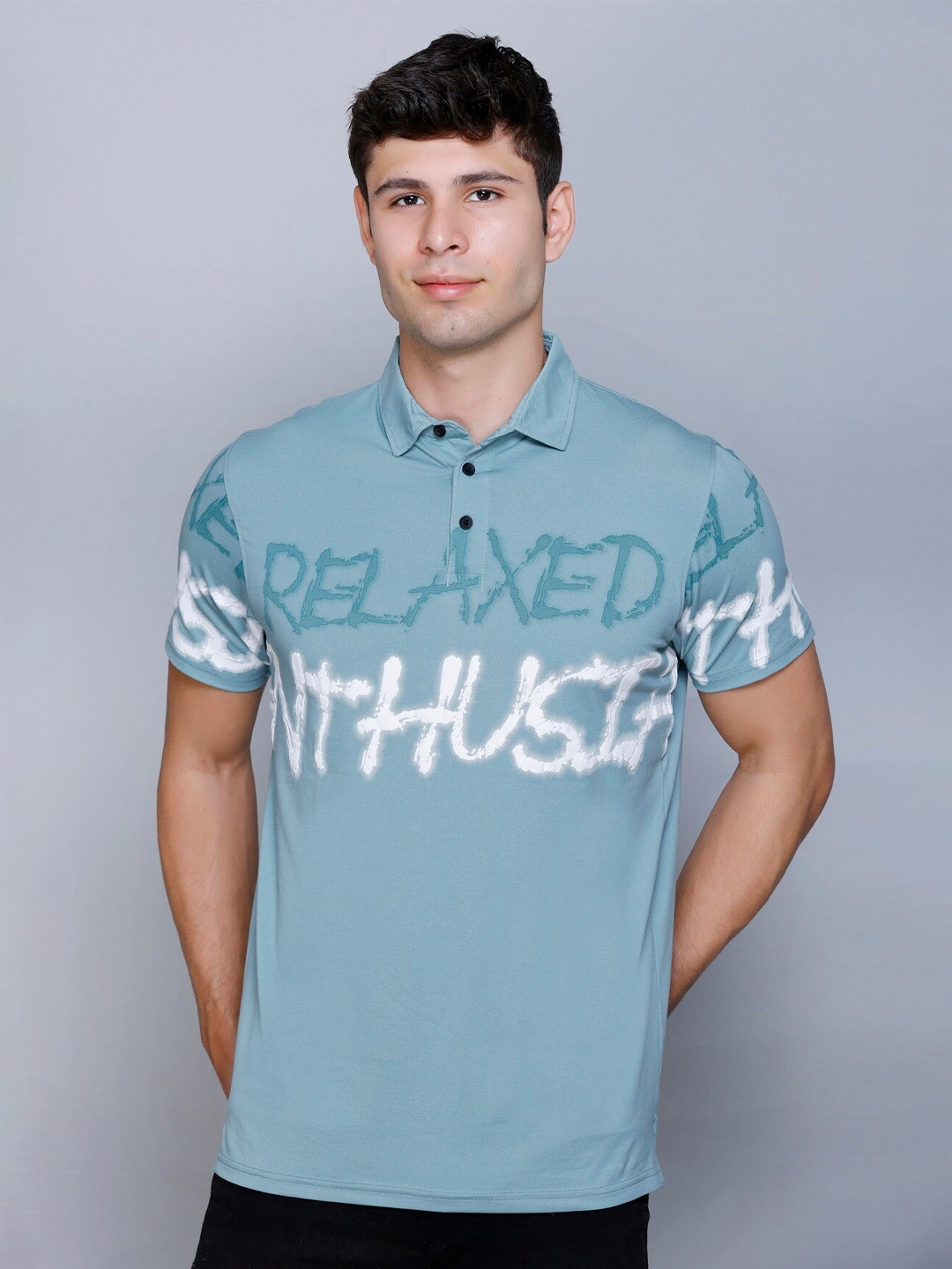 Fort Collins Typography Printed Polo Collar Cotton T-shirt, Green